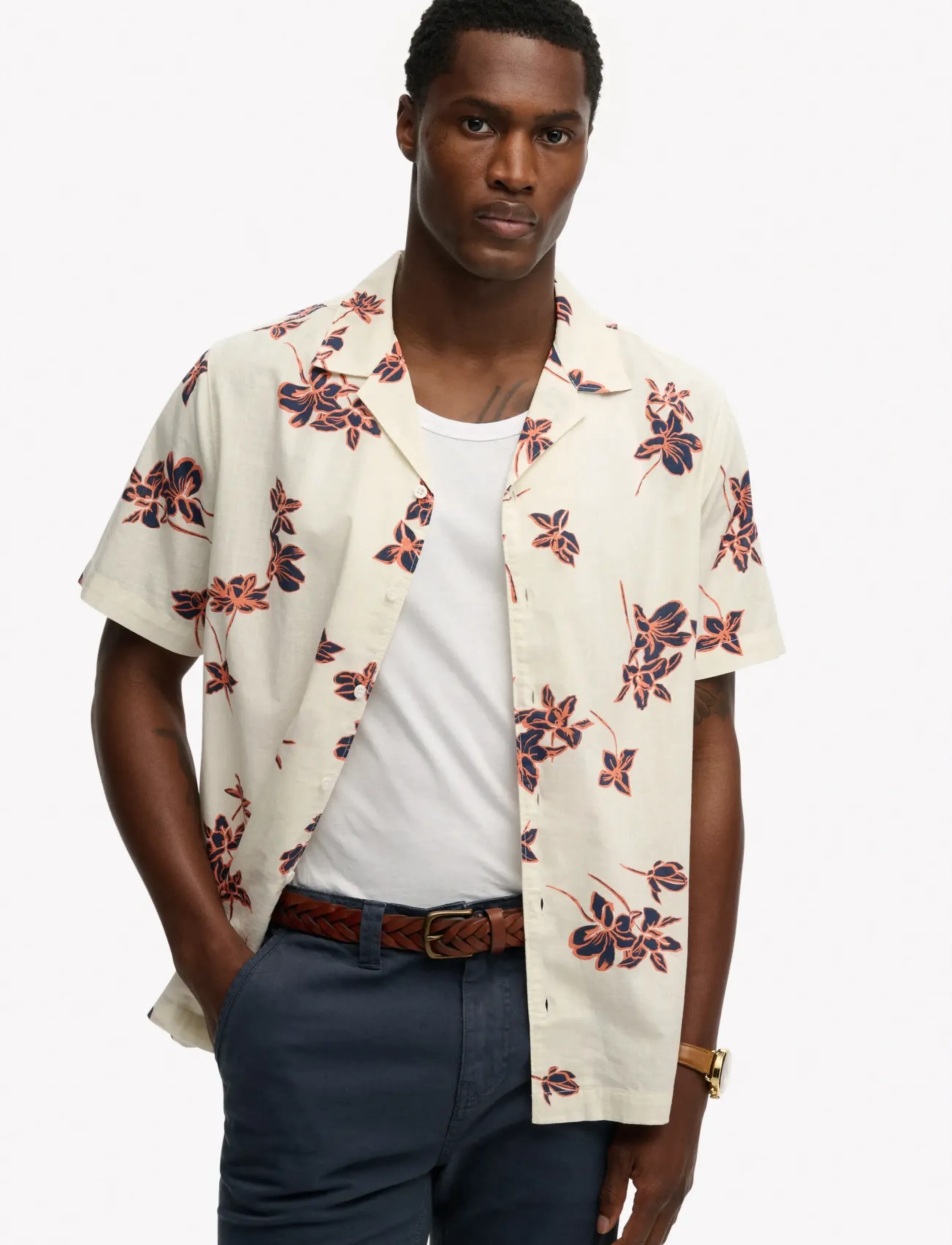 Superdry Cabana Poolside S/S Shirt, XXL, Cream, Skjorter > Kortærmede Shirts, Herre