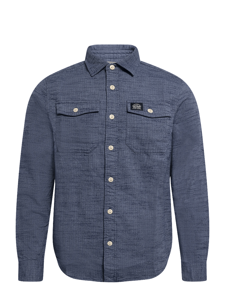 Superdry - HERRINGBONE WORKWEAR SHIRT - avslappede skjorter - flint blue slub - 1