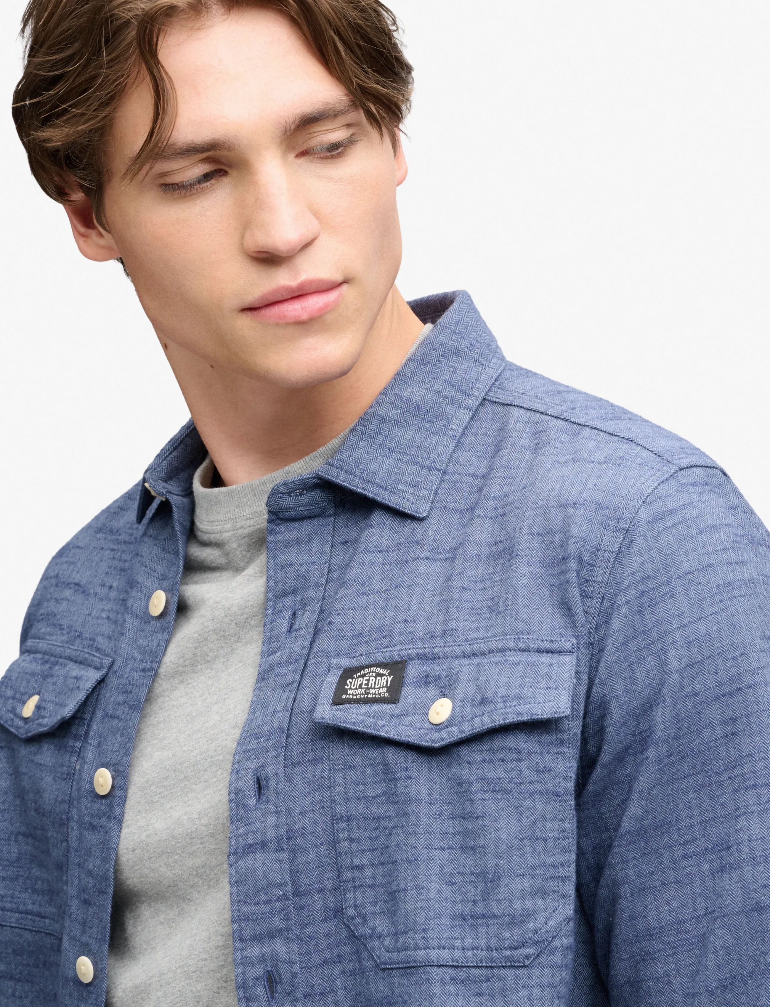 Superdry - HERRINGBONE WORKWEAR SHIRT - flint blue slub - 3