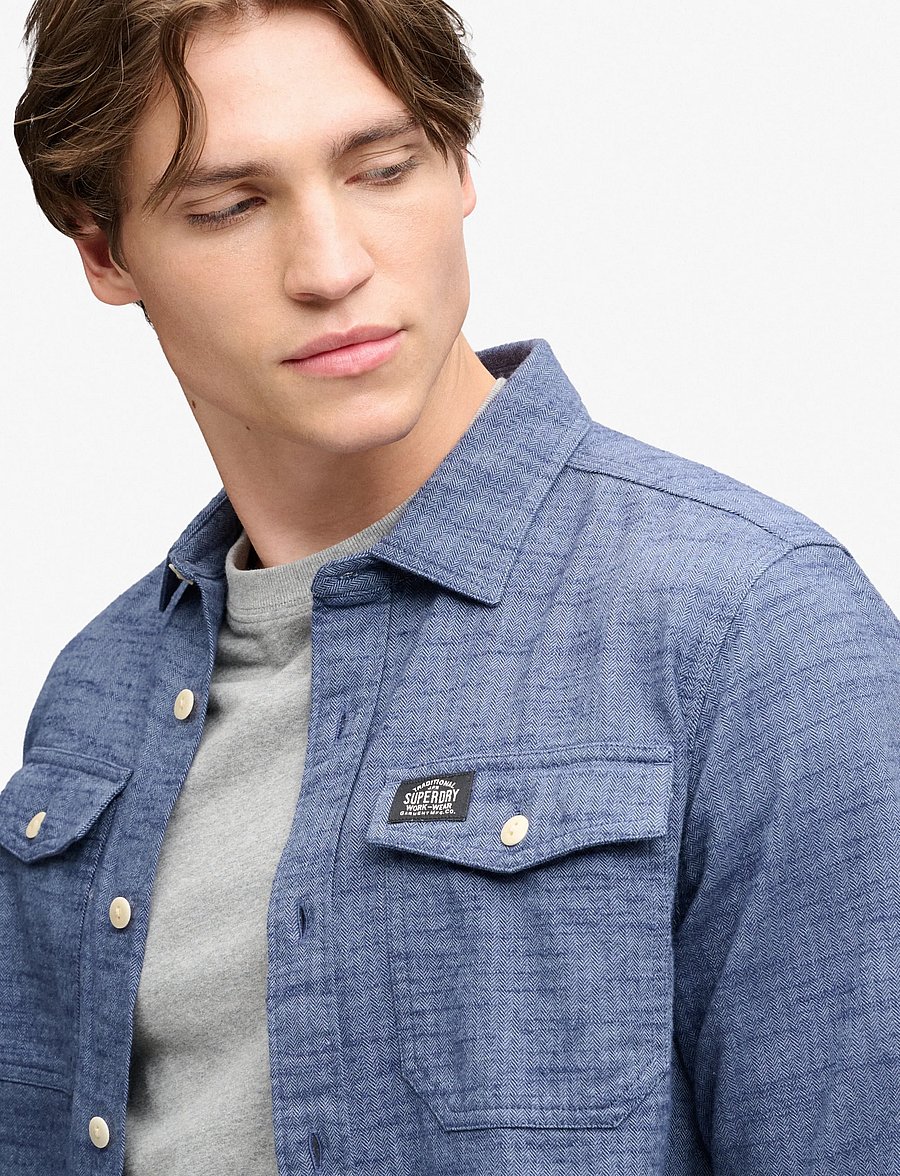 Superdry - HERRINGBONE WORKWEAR SHIRT - flint blue slub - 3