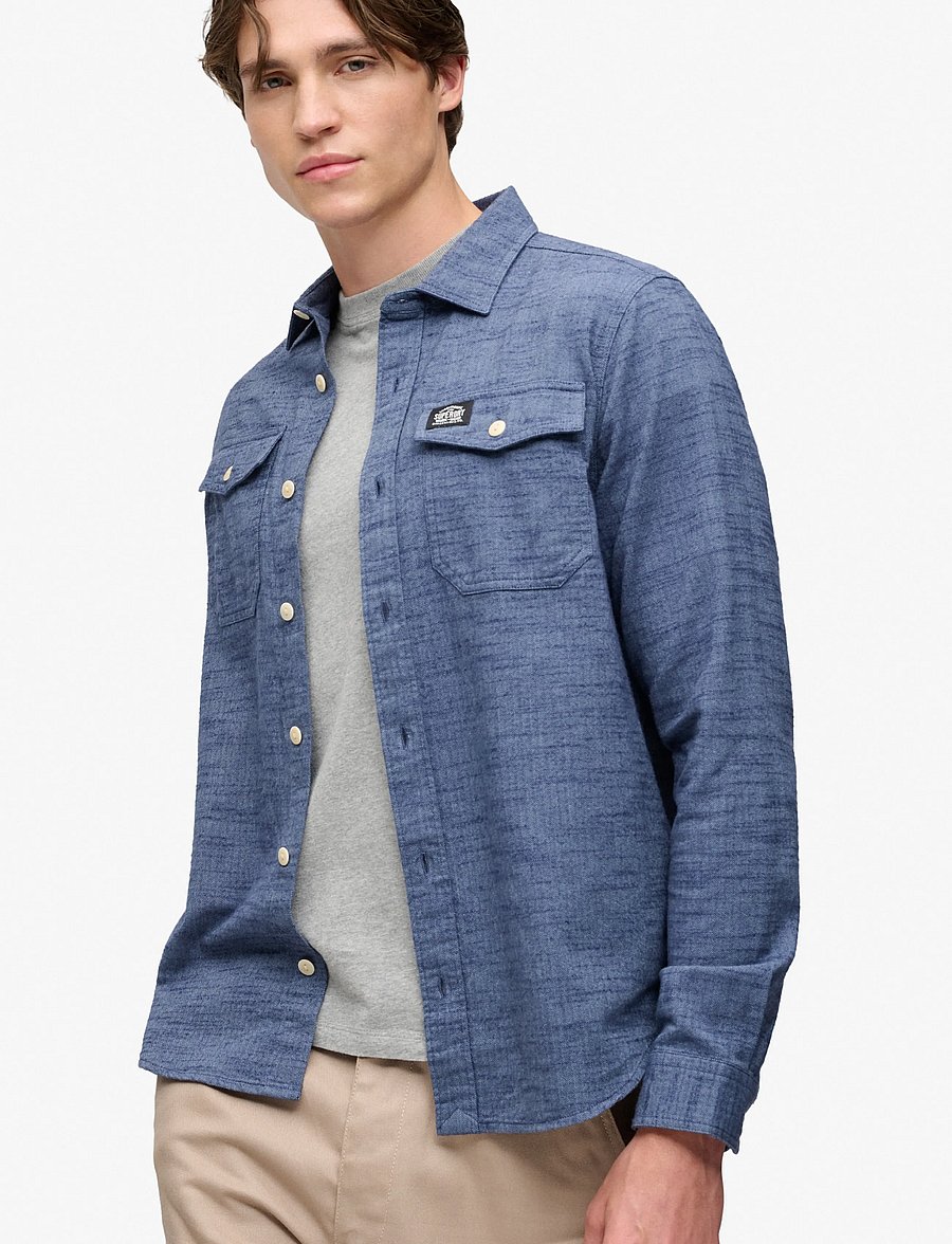 Superdry - HERRINGBONE WORKWEAR SHIRT - flint blue slub - 4