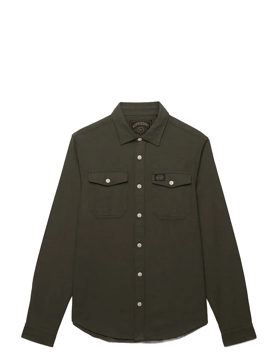 Superdry - HERRINGBONE WORKWEAR SHIRT - olive green slub - 1