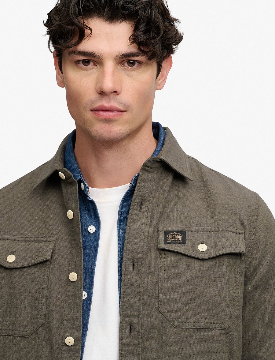 Superdry - HERRINGBONE WORKWEAR SHIRT - olive green slub - 3