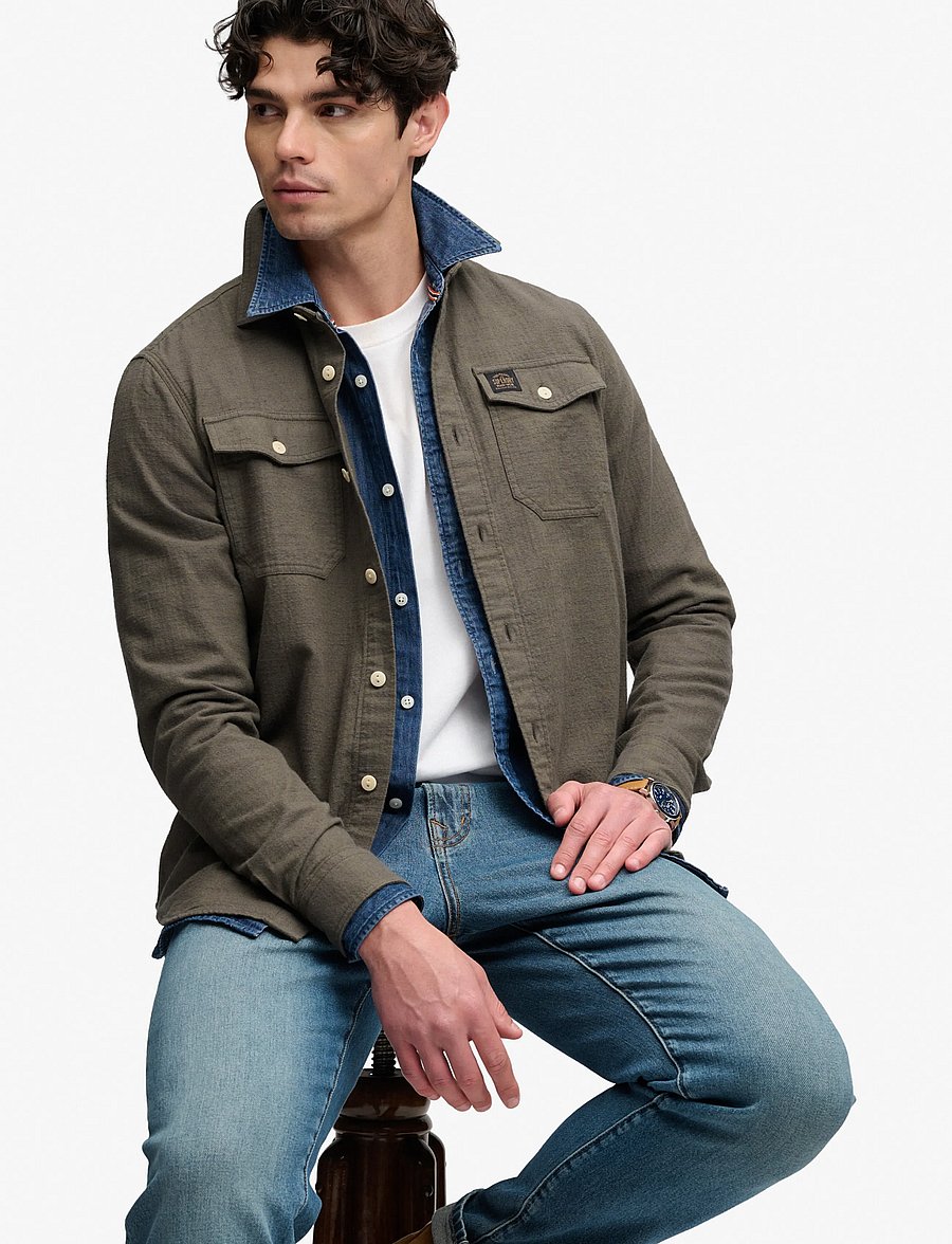 Superdry - HERRINGBONE WORKWEAR SHIRT - olive green slub - 4