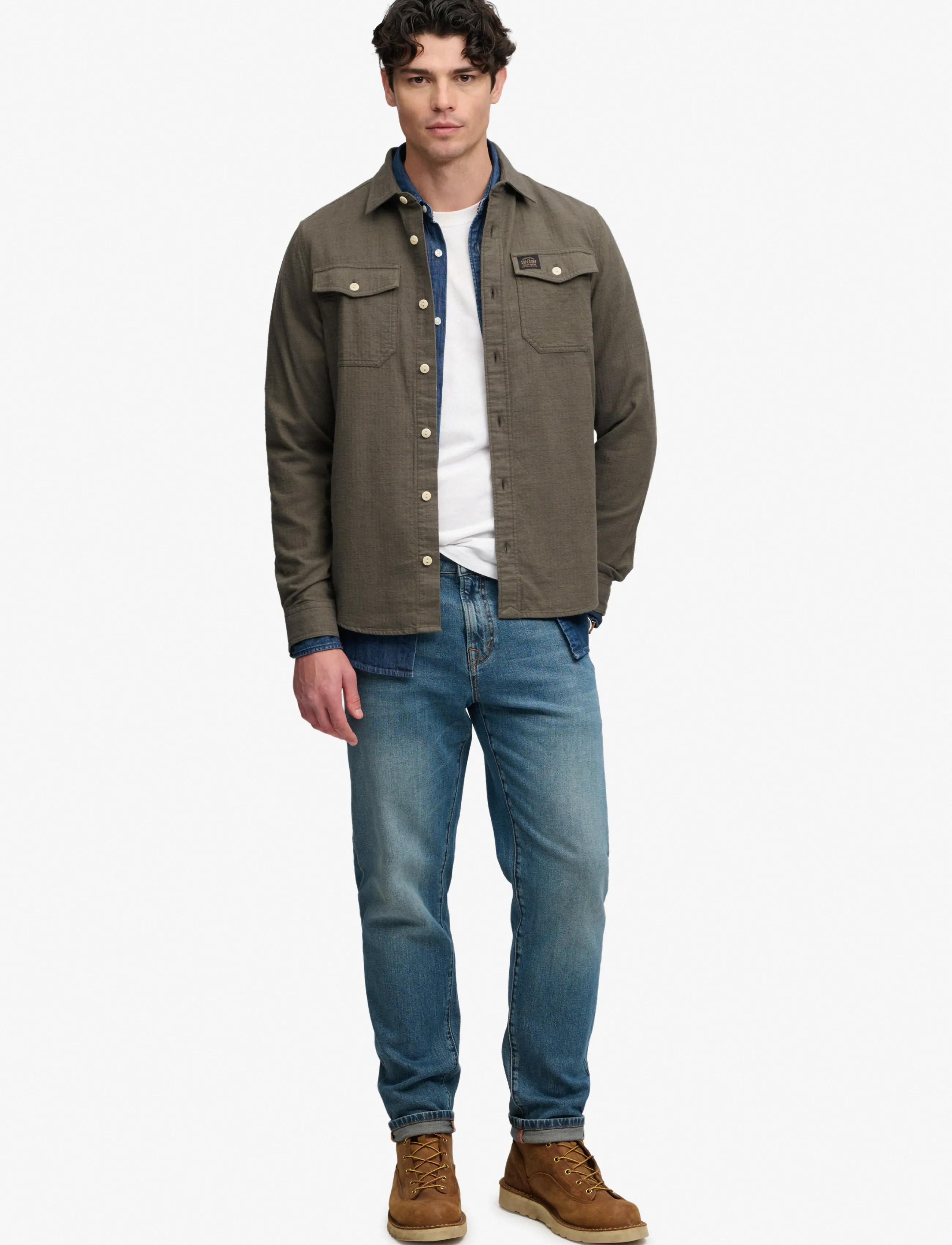 Superdry - HERRINGBONE WORKWEAR SHIRT - olive green slub - 5