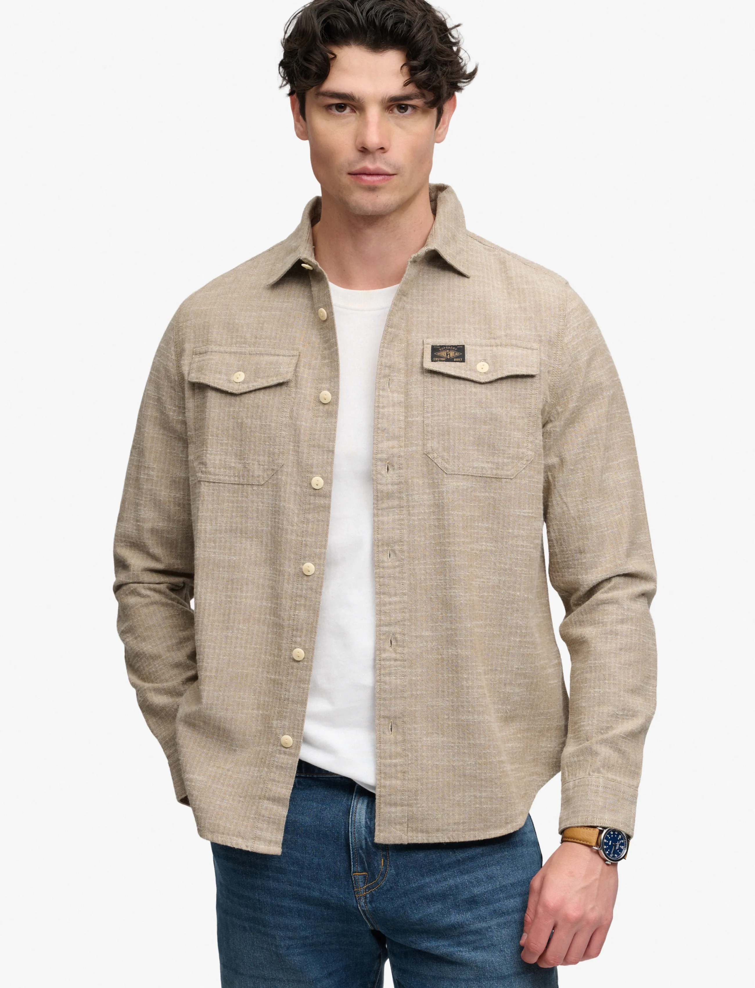 Superdry HERRINGBONE WORKWEAR SHIRT - Freizeithemden - TOBACCO BROWN SLUB / brown
