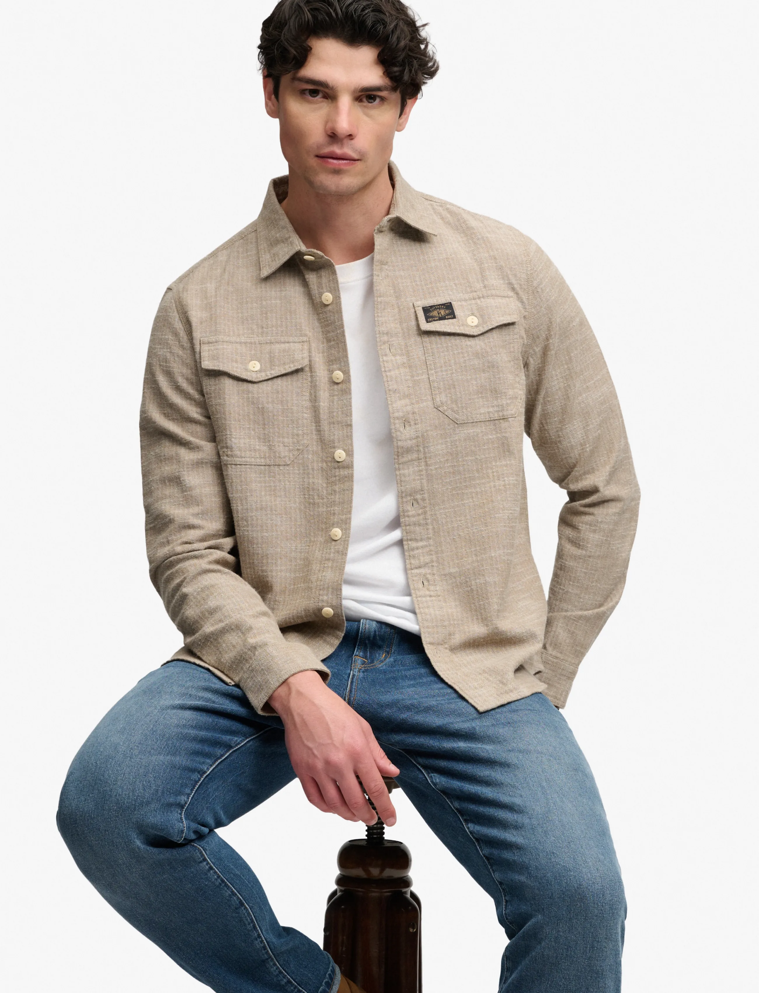 Superdry - HERRINGBONE WORKWEAR SHIRT - tobacco brown slub - 4