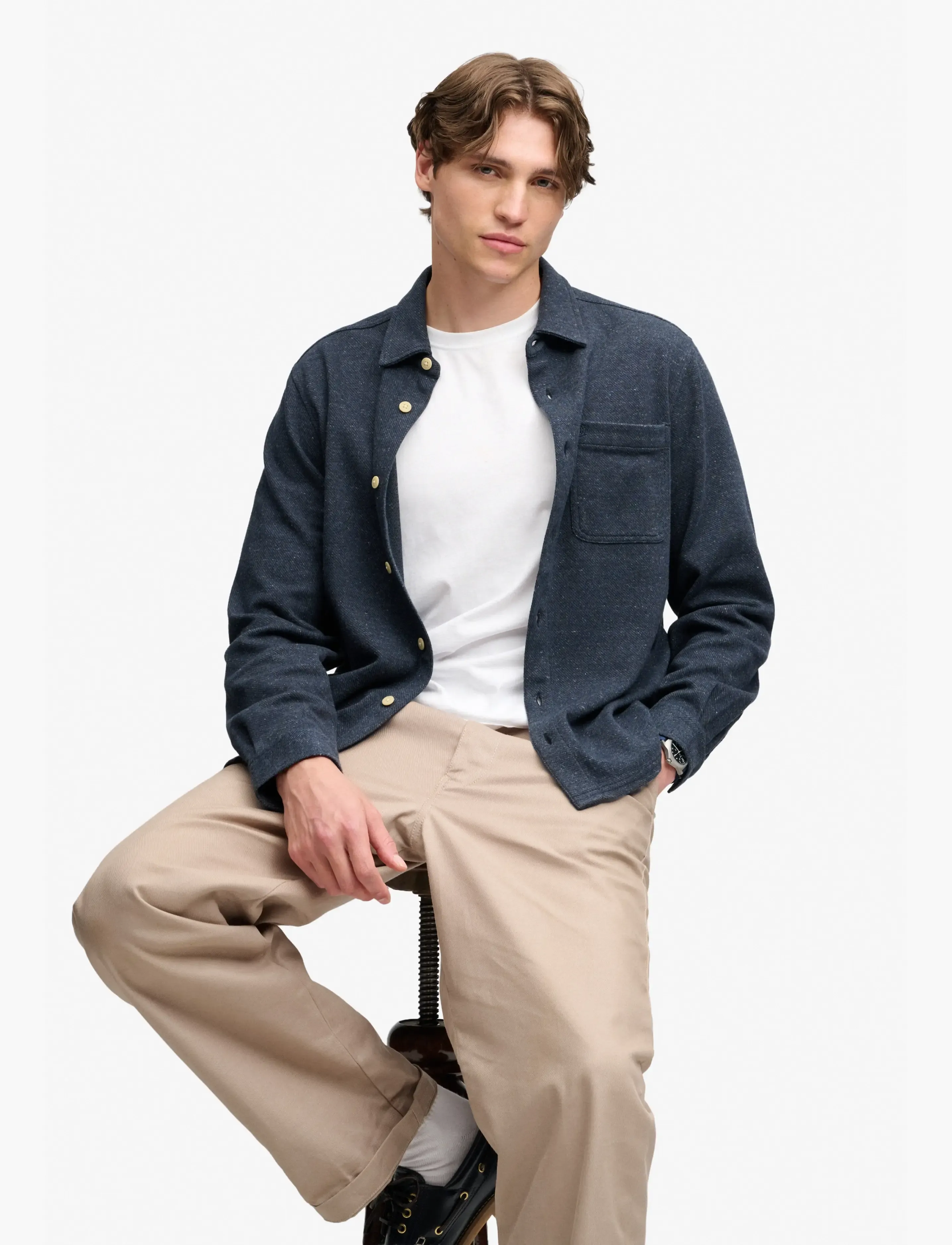 Superdry - TWILL TWEED JERSEY SHIRT - casual shirts - navy tweed - 4