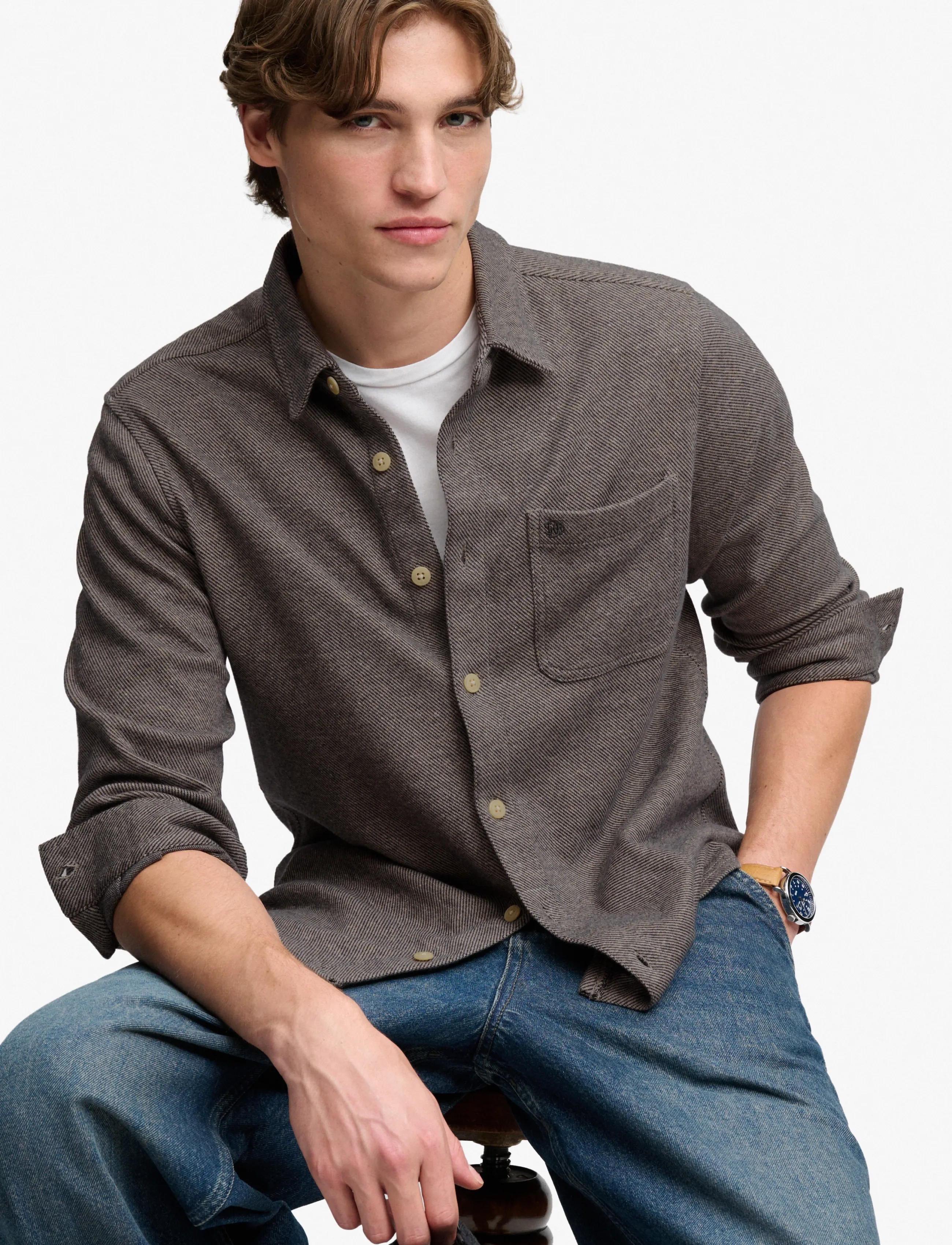 Superdry - TWILL TWEED JERSEY SHIRT - casual shirts - taupe tweed - 4