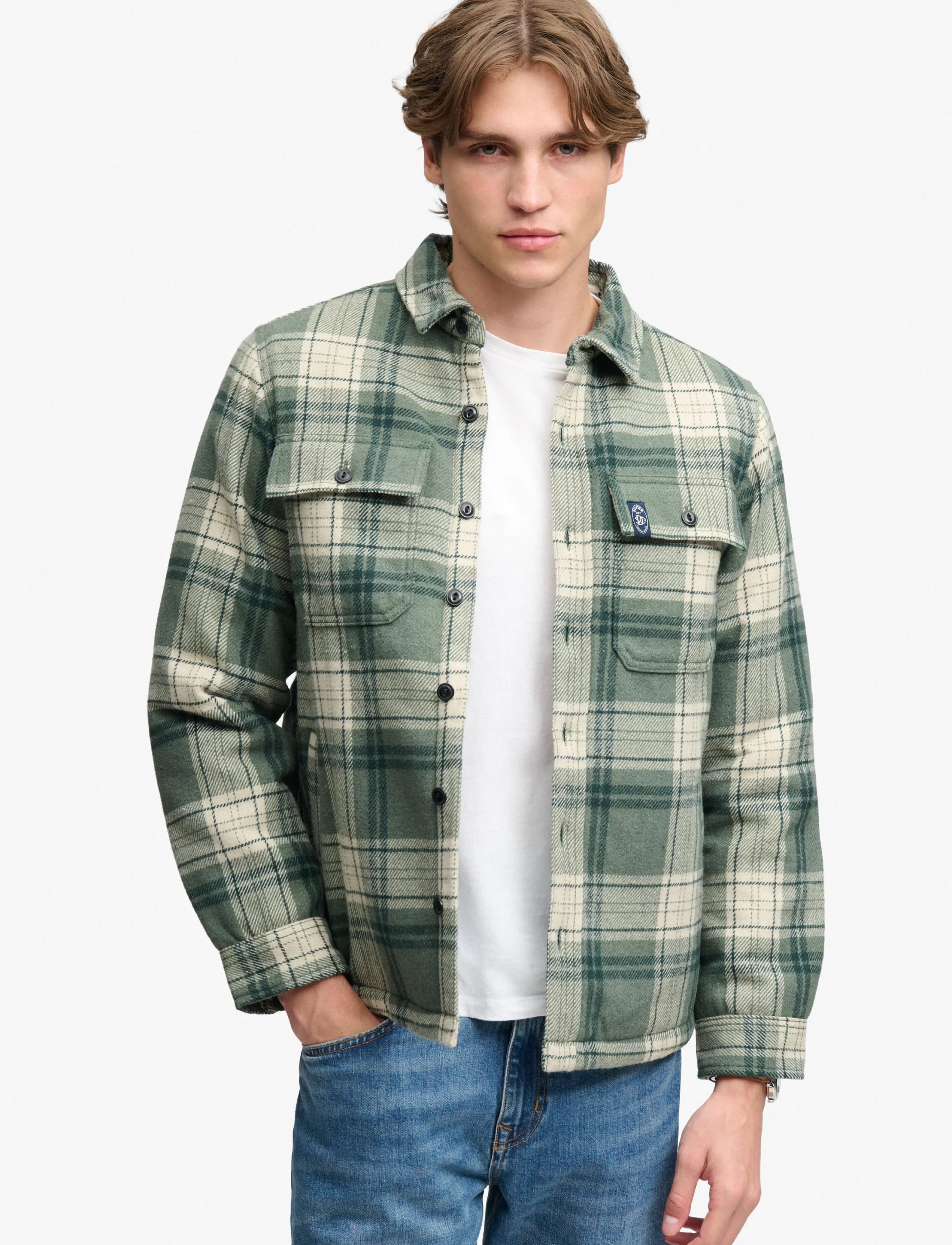 Superdry BORG LINED MILLER OVERSHIRT - Tøj - GREEN CHECK / green