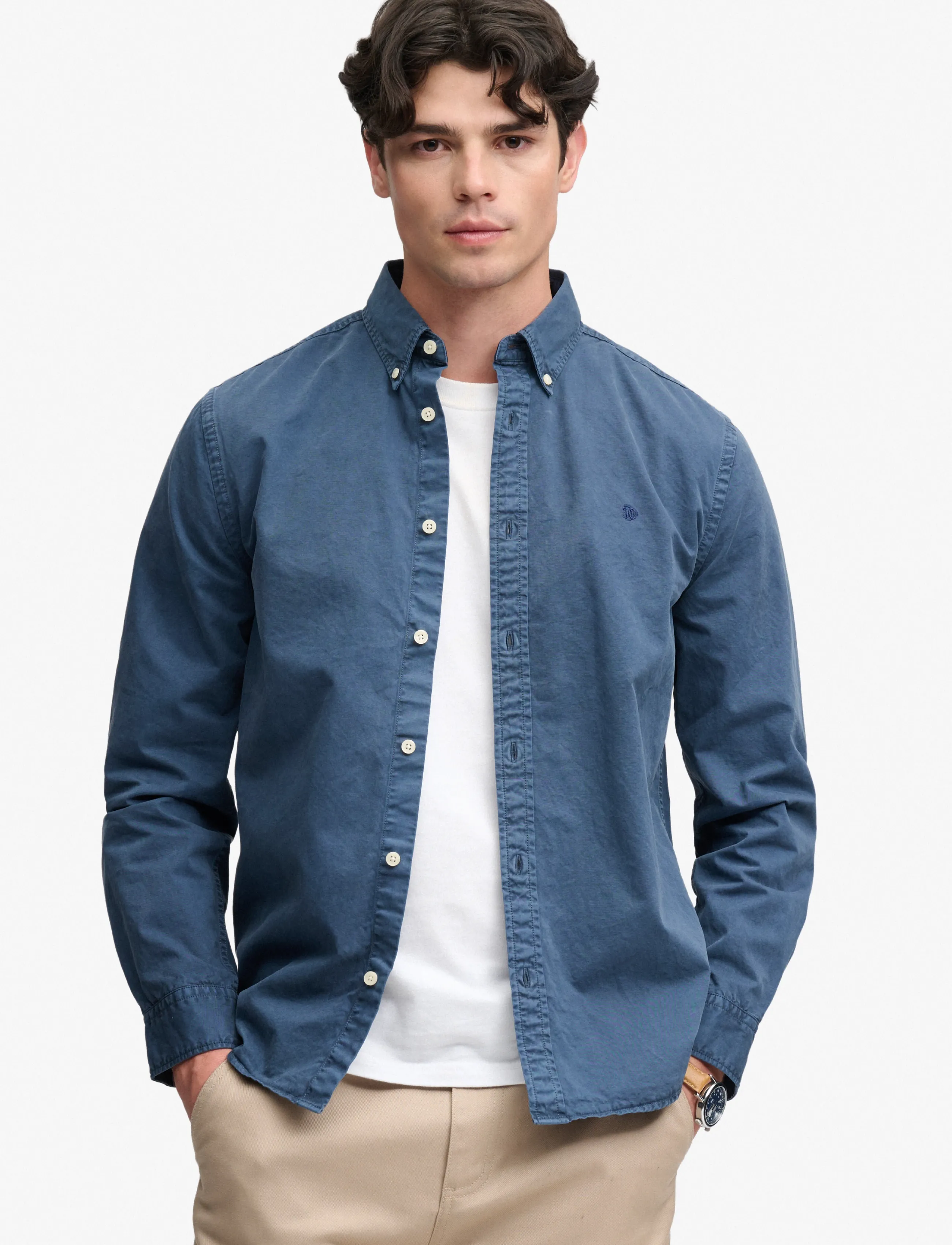 Superdry GARMENT DYED L/S SHIRT - Kleidung - TUMBLED SLATE BLUE / navy