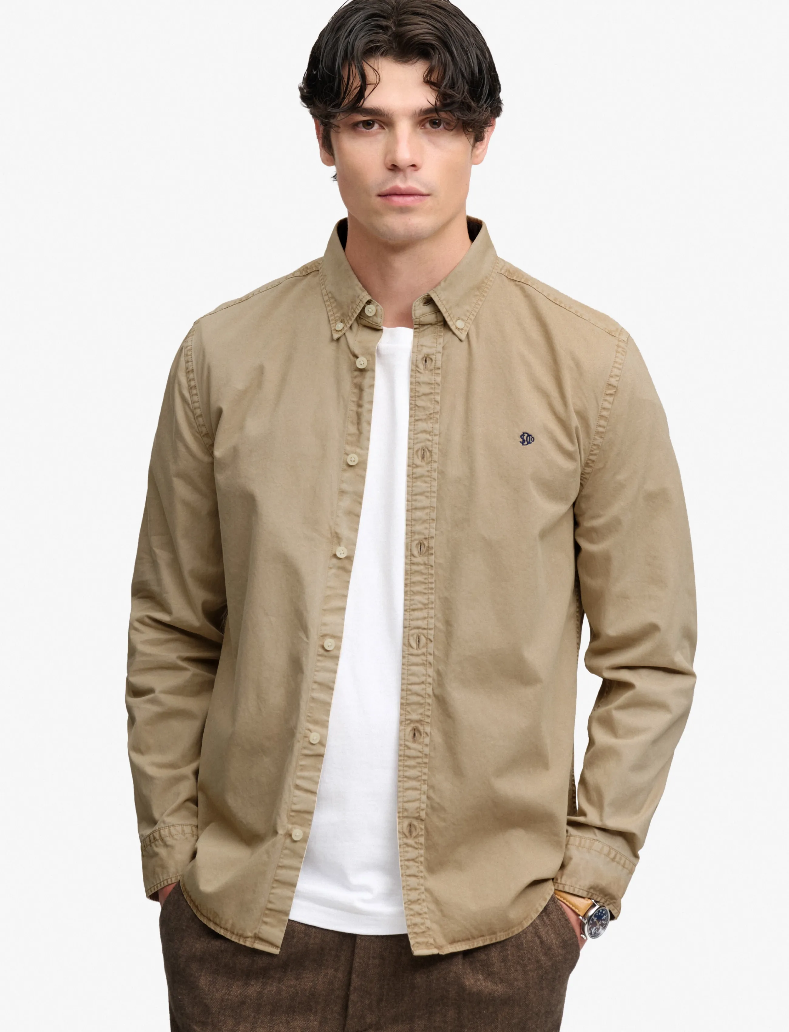 Superdry GARMENT DYED L/S SHIRT - Särgid - TUMBLED TAN / beige