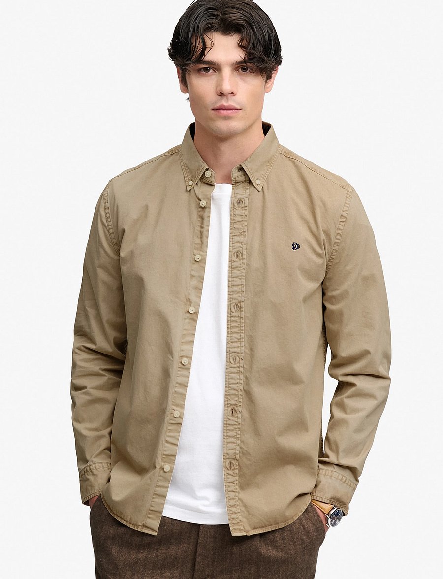 Superdry - GARMENT DYED L/S SHIRT - oxfordi särgid - tumbled tan - 0