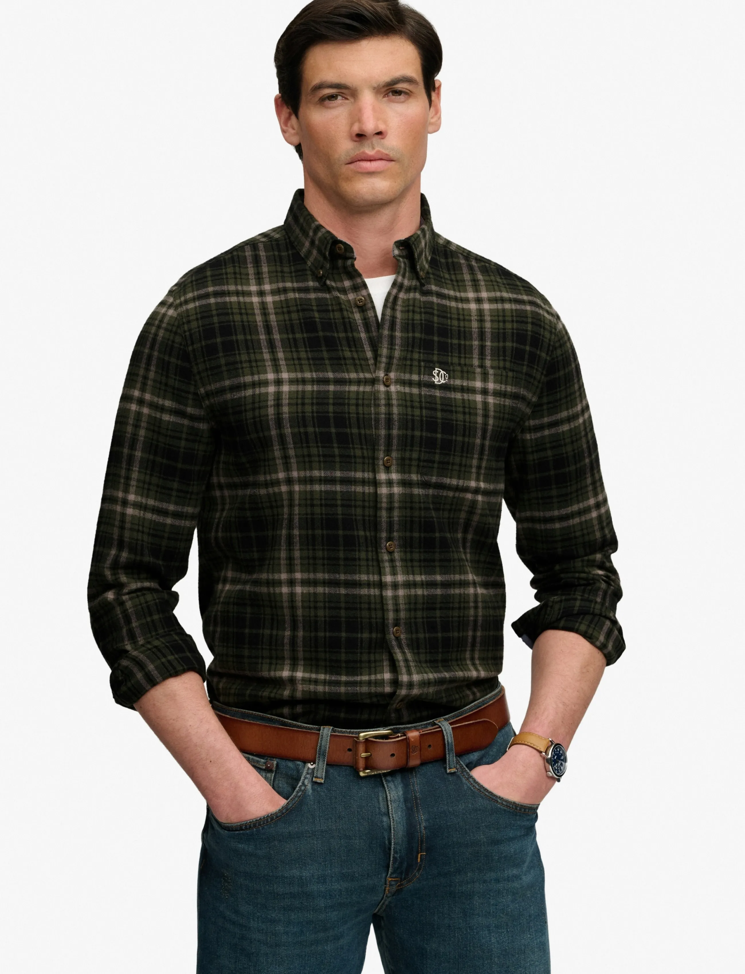 Superdry L/S COTTON LUMBERJACK SHIRT - Superdry - FRONTIER CHECK OLIVE GREEN / khaki/green