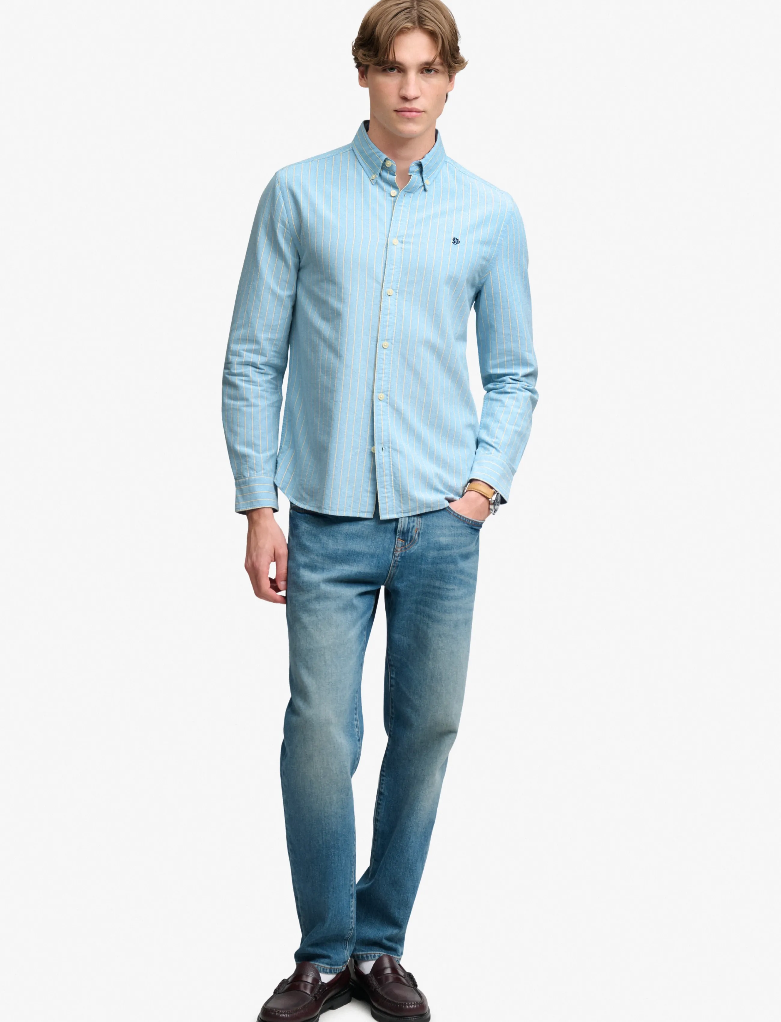 Superdry - PREPPY OXFORD L/S SHIRT - stribede skjorter - blue yellow blazer stripe - 5