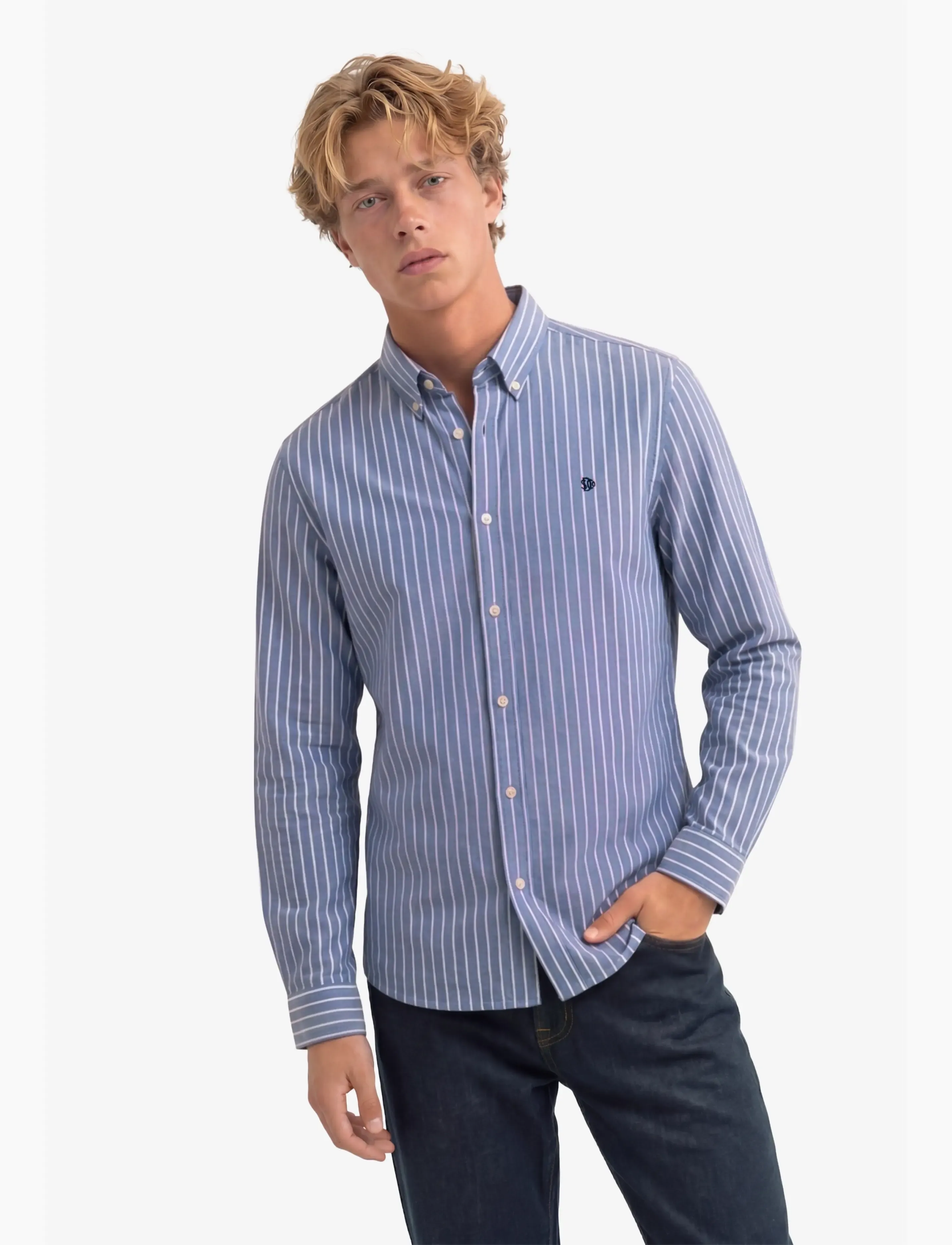 Superdry PREPPY OXFORD L/S SHIRT - Särgid - BROKER NAVY PINK STRIPE / navy