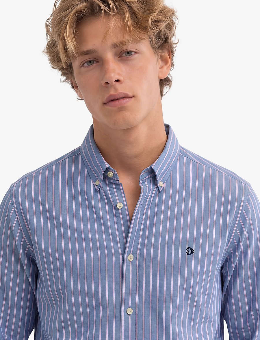 Superdry - PREPPY OXFORD L/S SHIRT - triibulised särgid - broker navy pink stripe - 3