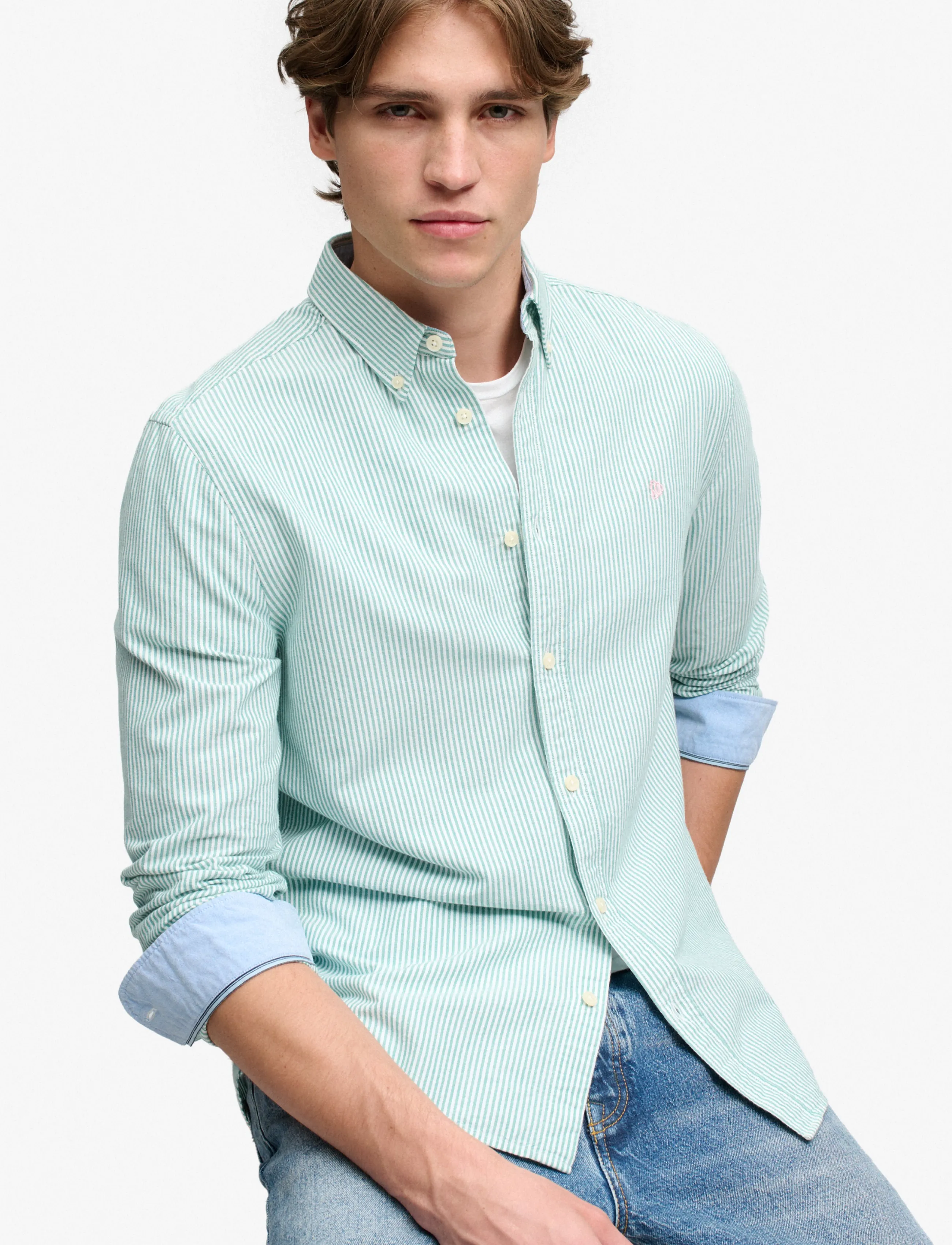 Superdry - PREPPY OXFORD L/S SHIRT - triibulised särgid - mint mini stripe - 4