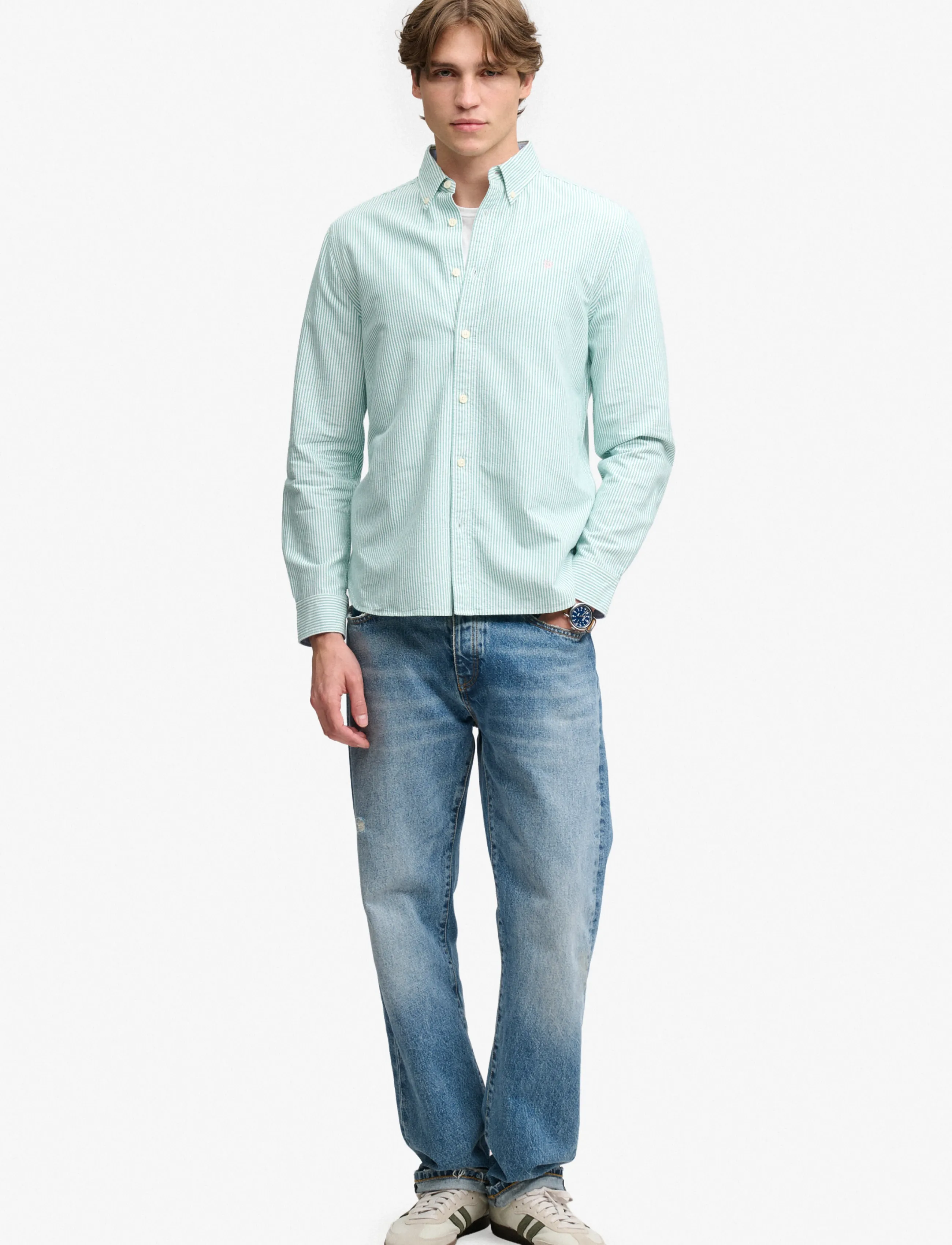 Superdry - PREPPY OXFORD L/S SHIRT - triibulised särgid - mint mini stripe - 5