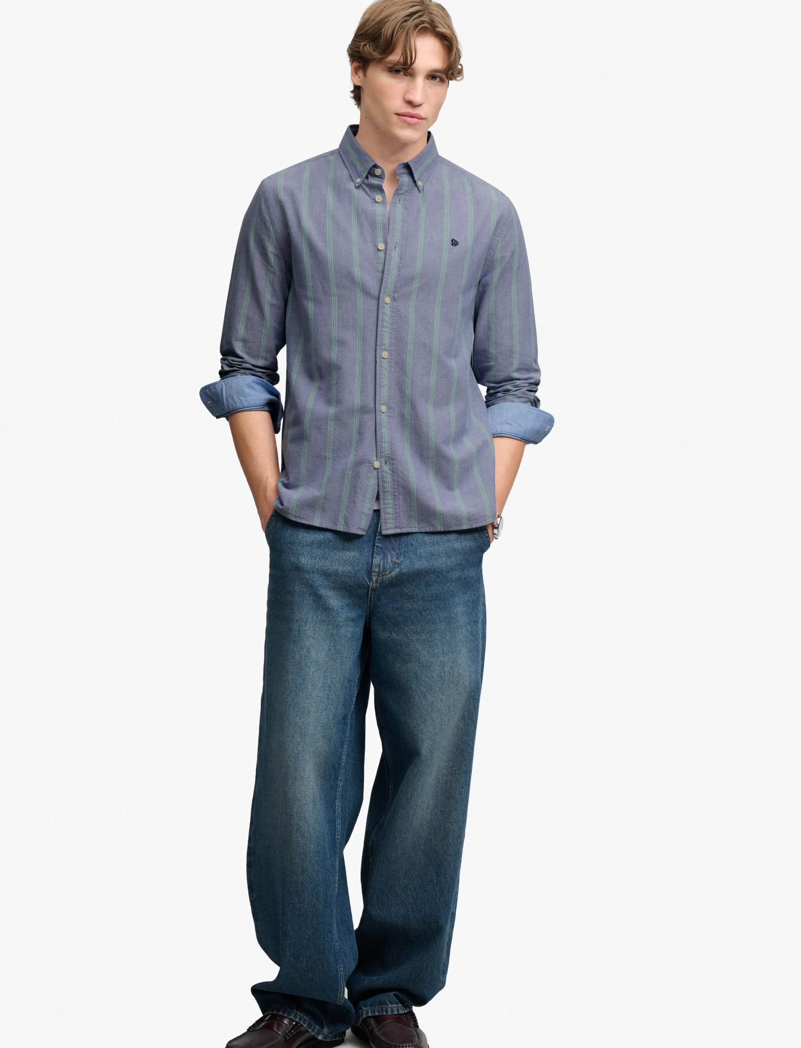 Superdry - PREPPY OXFORD L/S SHIRT - triibulised särgid - triple stripe navy - 5
