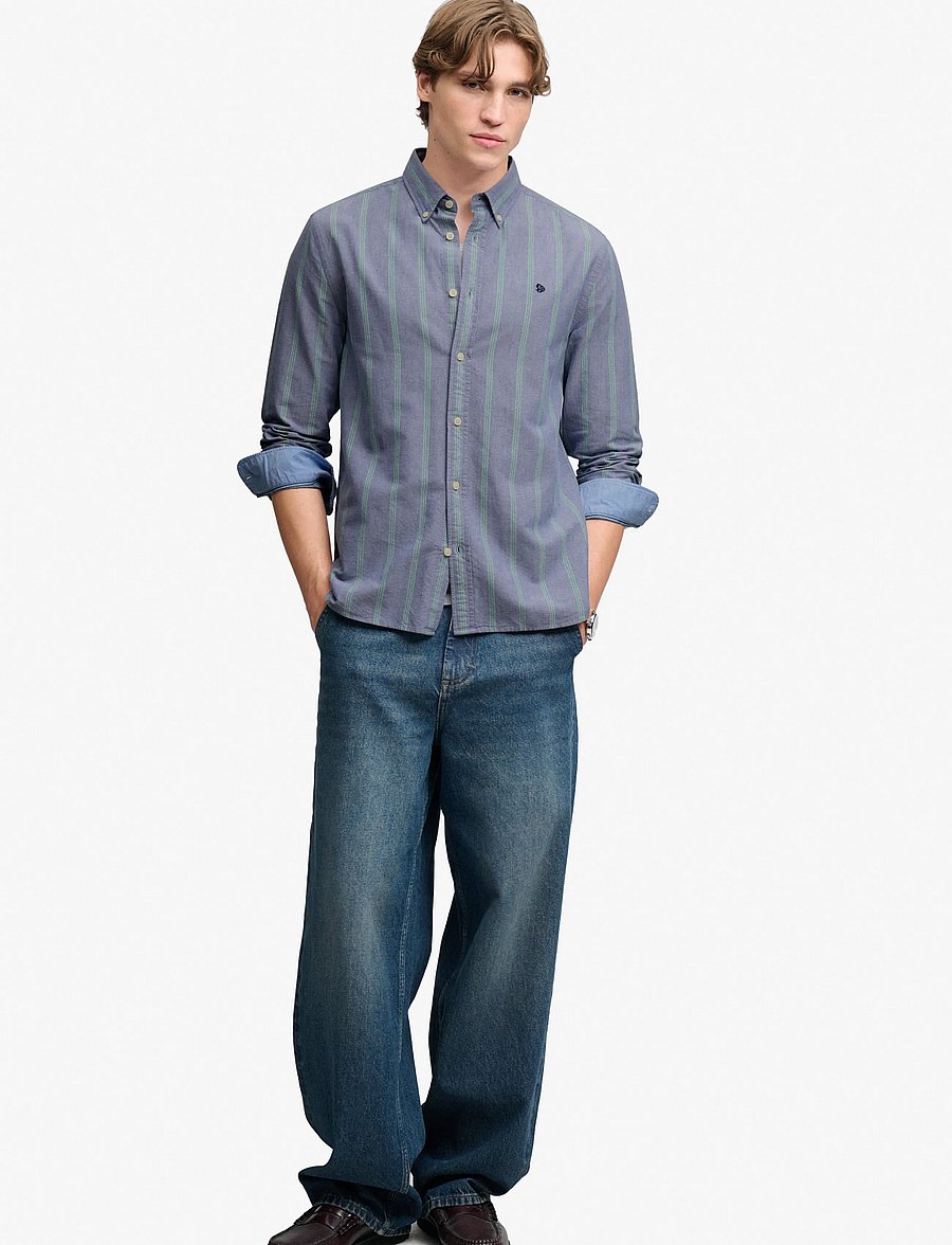 Superdry - PREPPY OXFORD L/S SHIRT - triibulised särgid - triple stripe navy - 5