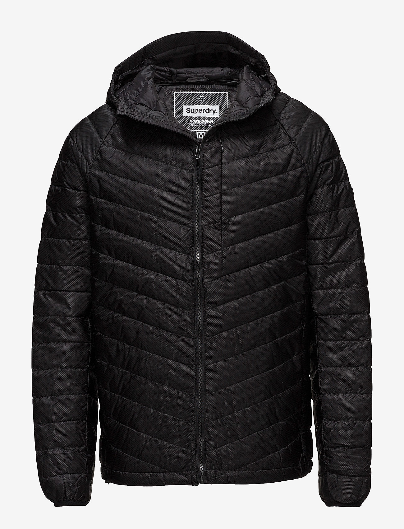 MICRO QUILT DOWN HOODED JACKET - BLACK
