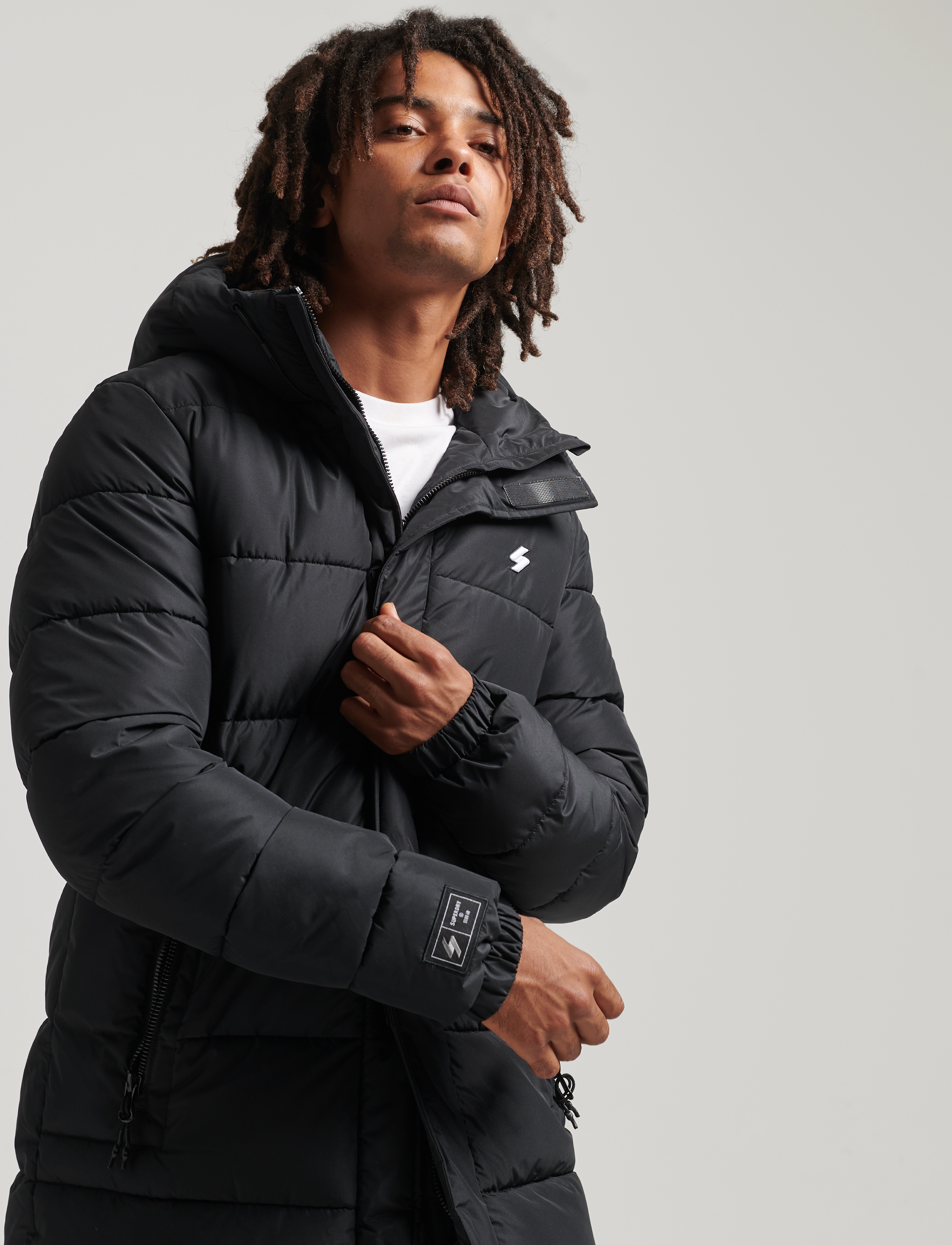 Superdry - CODE SL HOODED LONGLINE PUFFER - black - 2