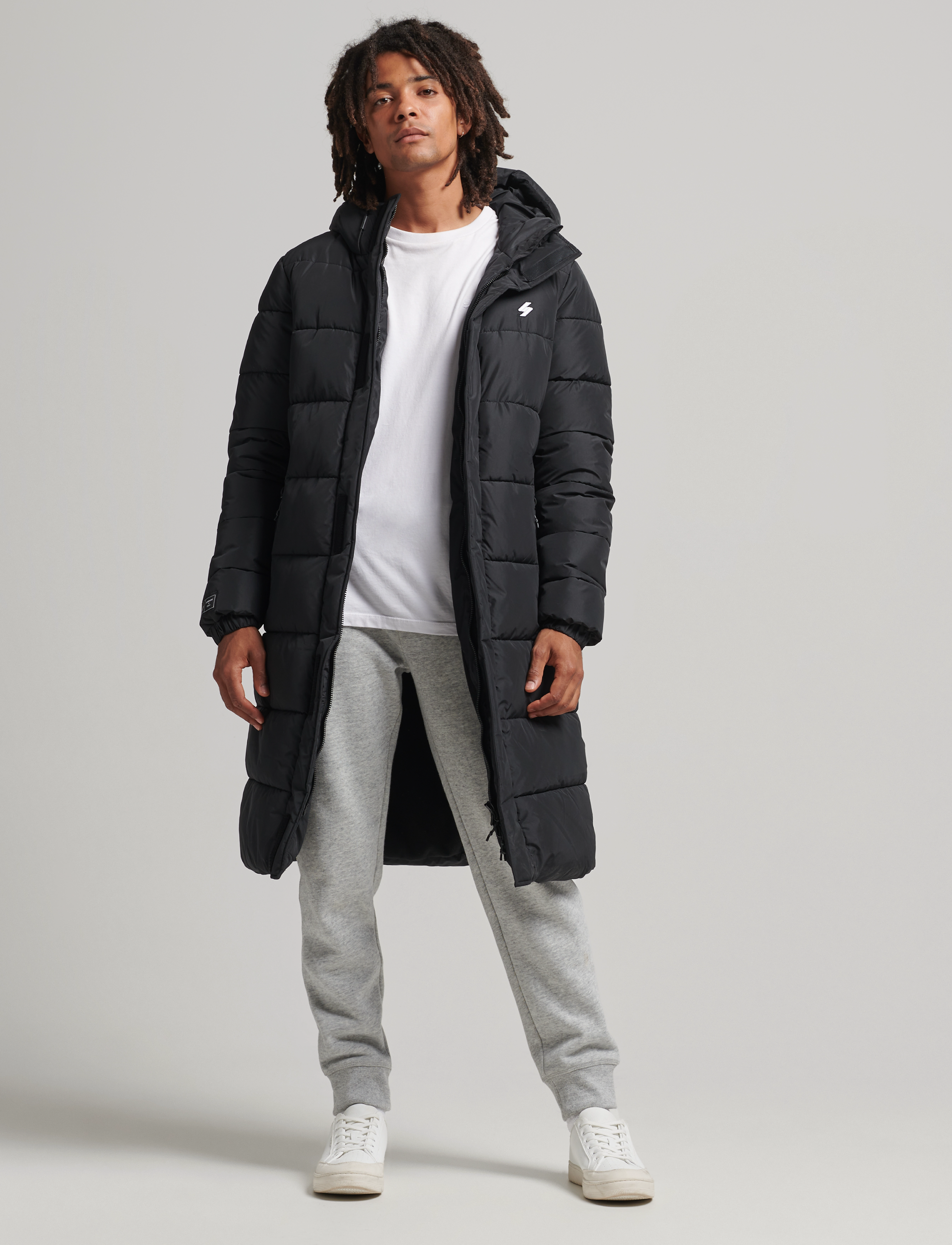 Superdry - CODE SL HOODED LONGLINE PUFFER - black - 3
