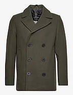 MERCHANT WOOL PEA COAT - DARK MOSS GREEN