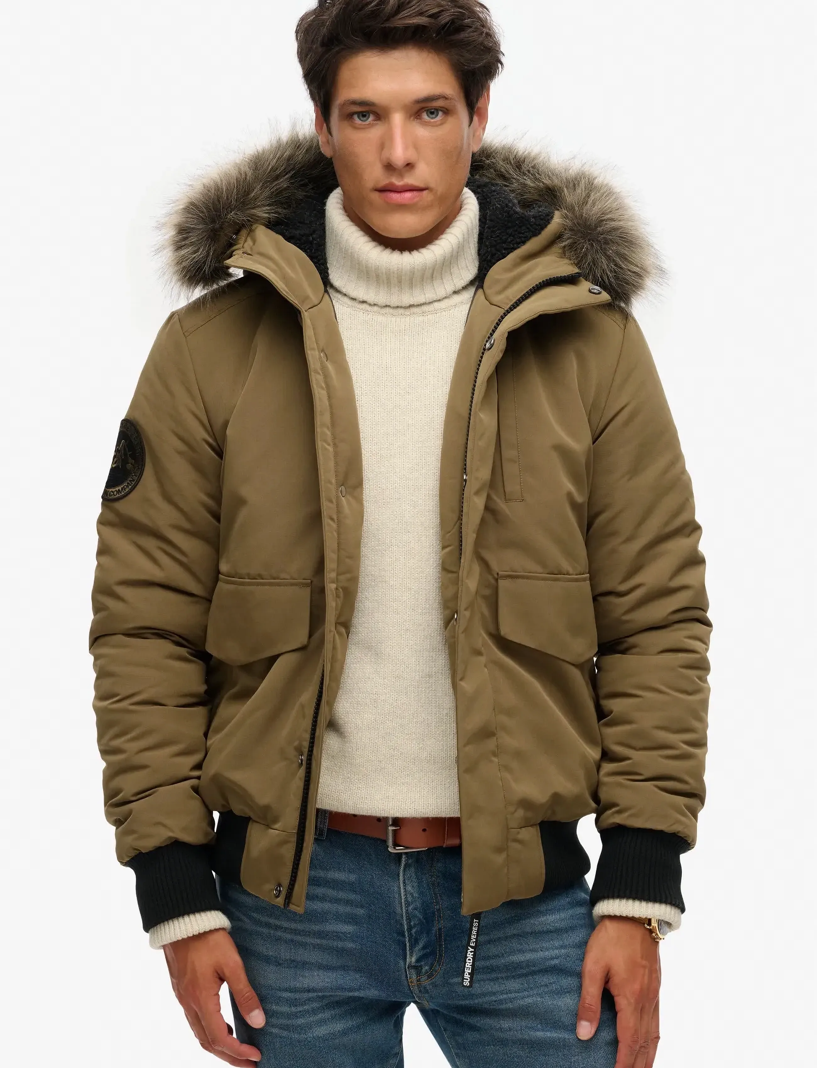 Superdry Everest Hooded Puffer Bomber, M, Jackets, Khakigrün - Bomber Männerswear