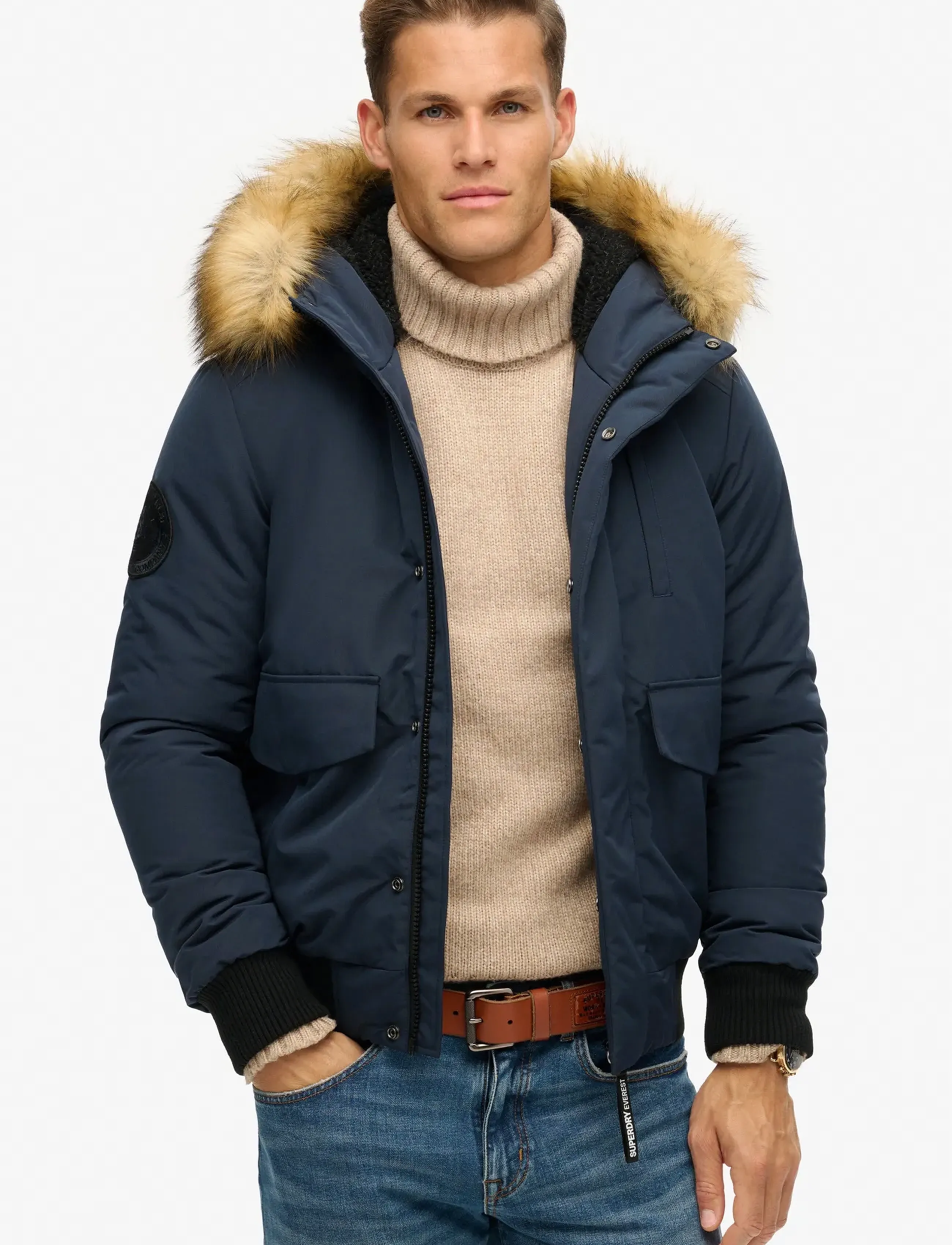 Superdry Everest Hooded Puffer Bomber, L, Jackets, Marineblau - Bomber Männerswear