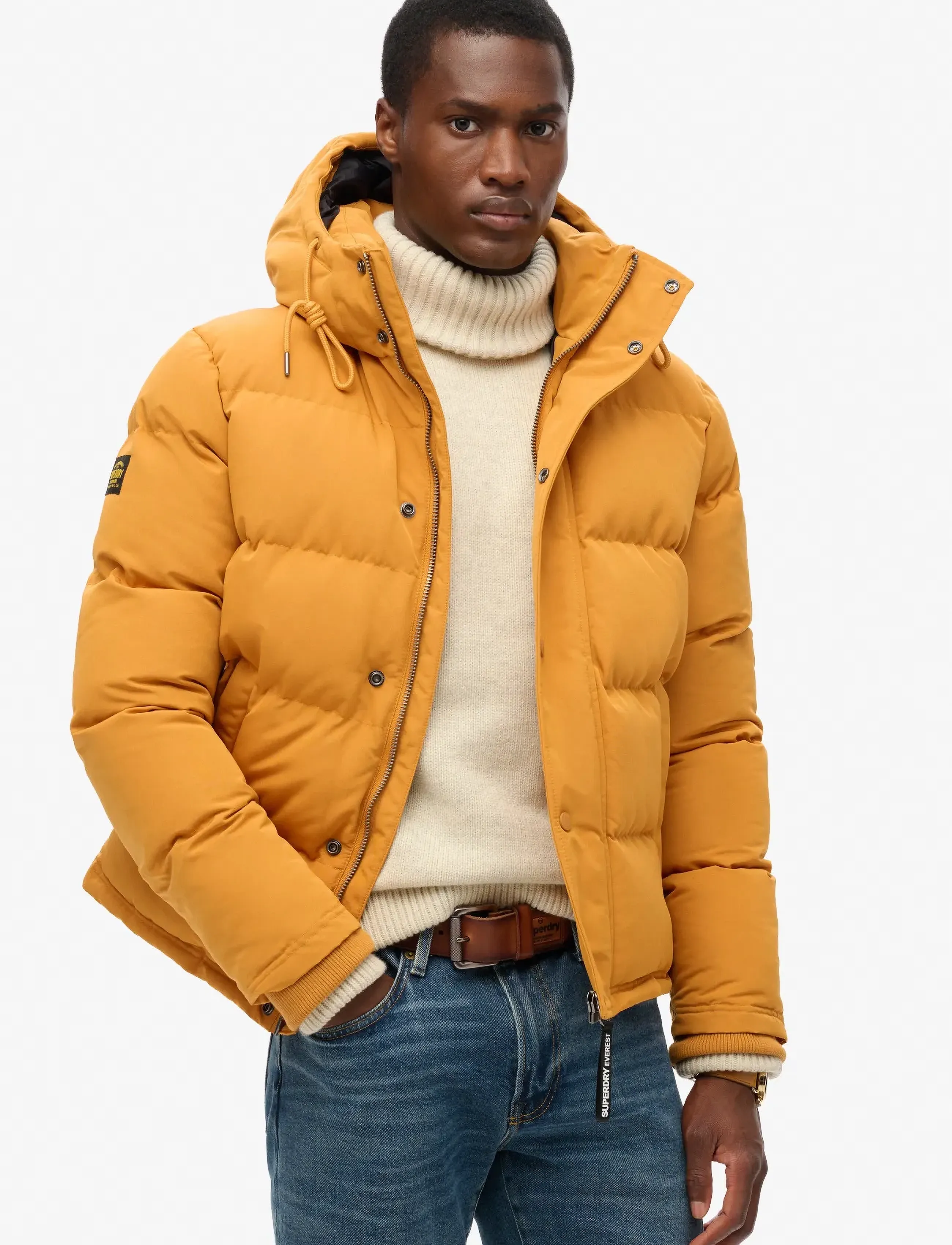 Superdry EVEREST SHORT HOODED PUFFER - Deals - MUSTARD / yellow