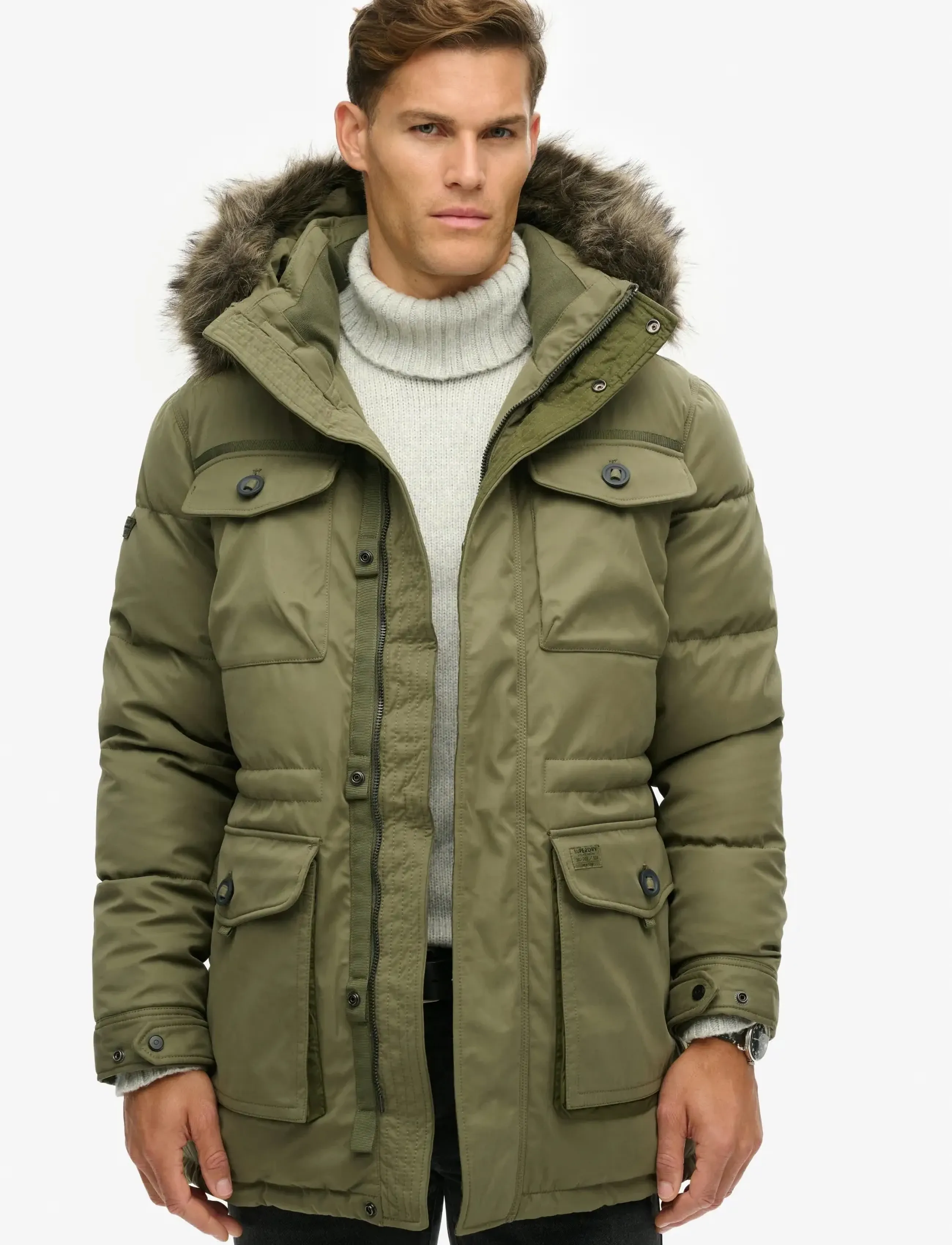 Superdry CHINOOK FAUX FUR PARKA - Jacken & Mäntel - DUSTY OLIVE GREEN / khaki/green