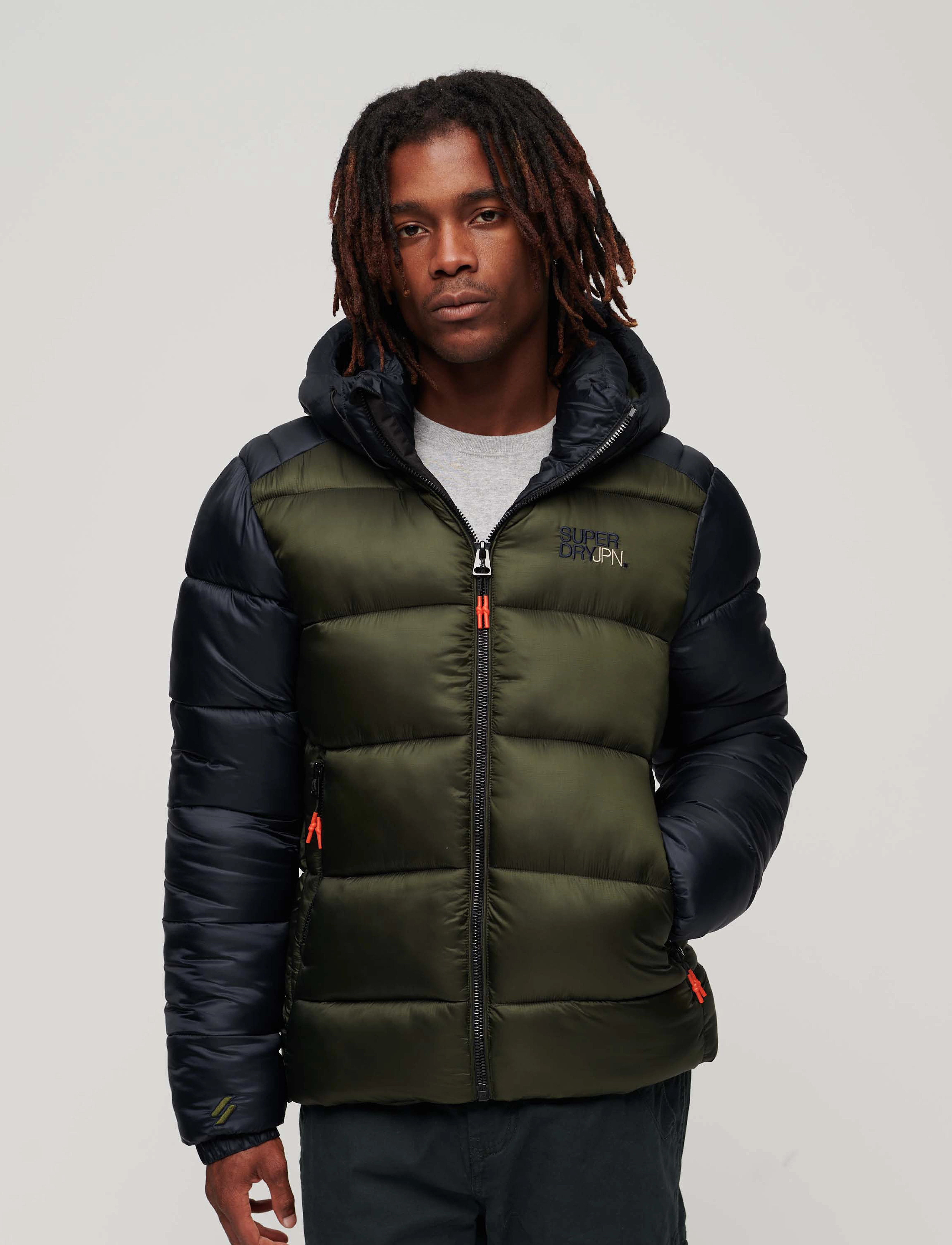 Superdry - HOOD COLOUR BLOCK SPORT PUFFER - eclipse navy/dark moss - 2