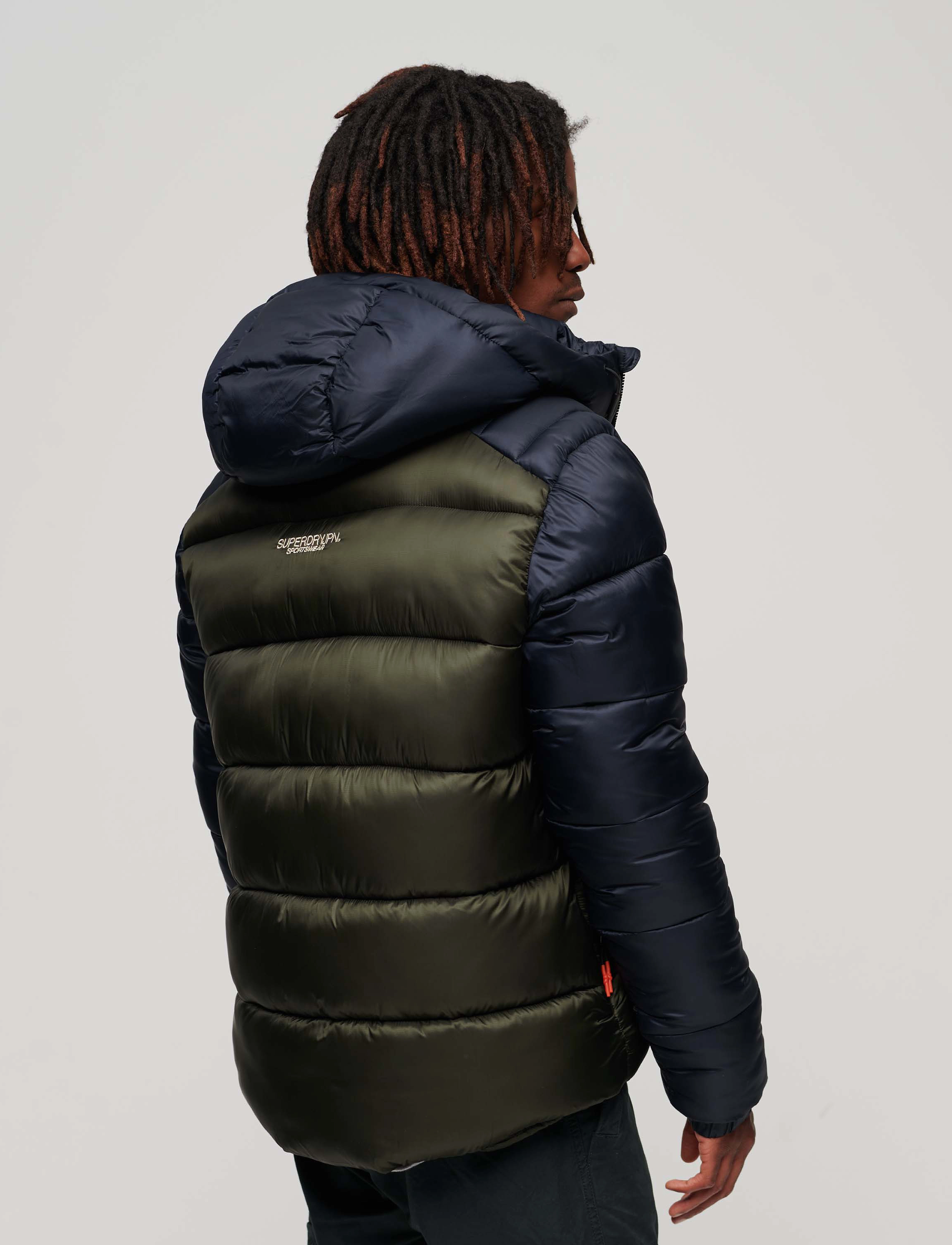 Superdry - HOOD COLOUR BLOCK SPORT PUFFER - eclipse navy/dark moss - 3