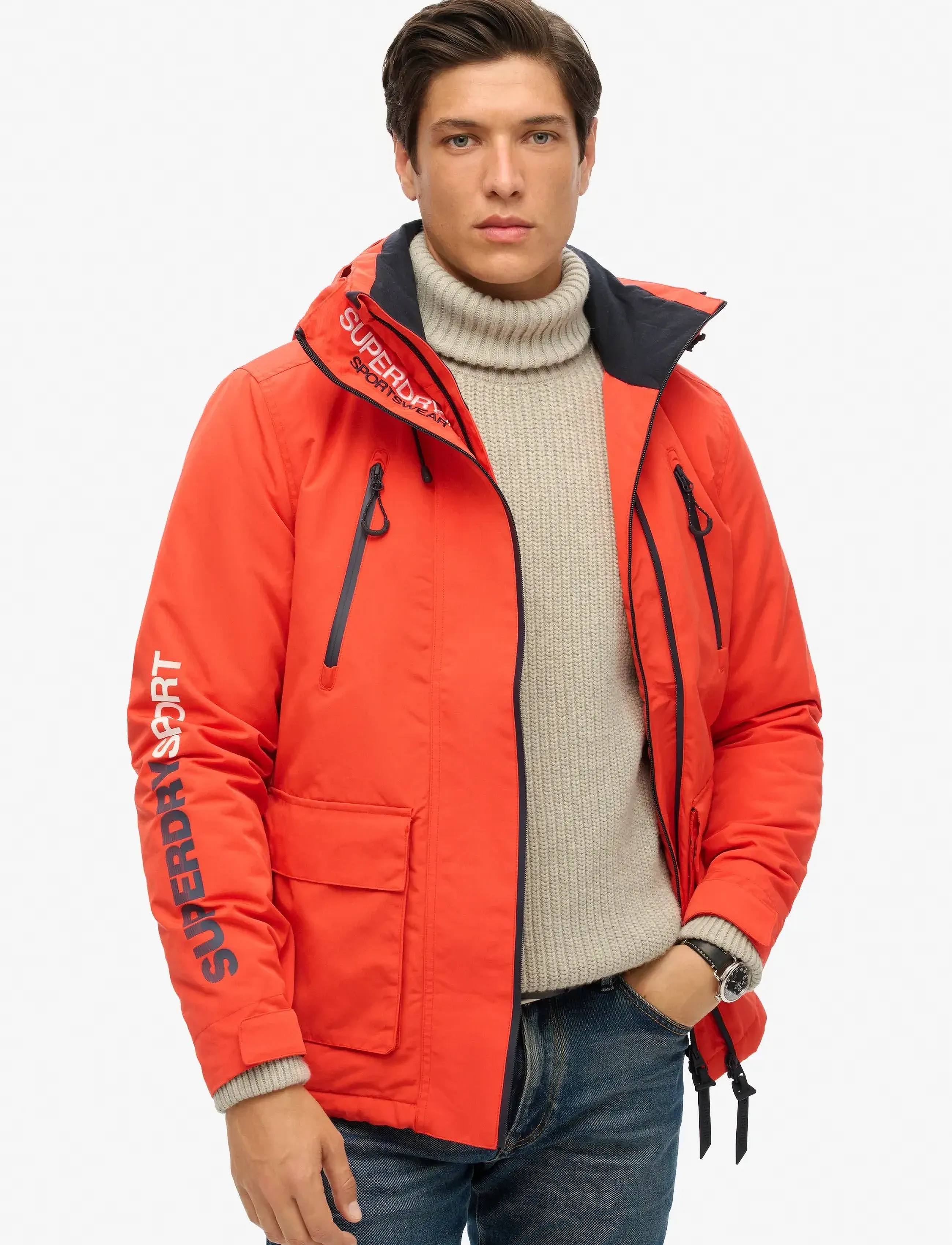 Superdry Hooded Ultimate Windbreaker, L, Orange, Jakker > Vatterede Jakker, Herre