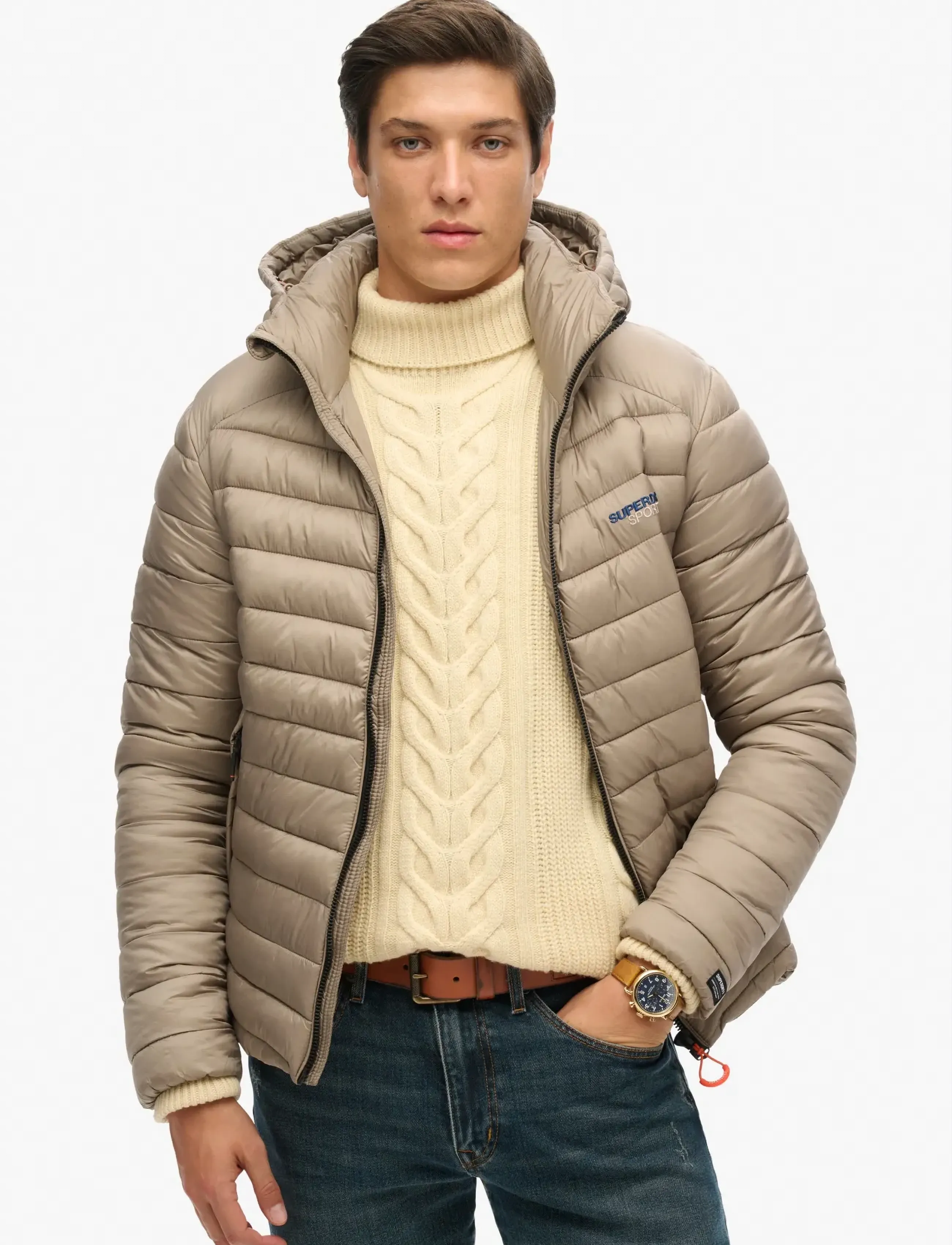 Superdry Hooded Fuji Padded Jacket, XXL, Beige, Jakker > Vatterede Jakker, Herre