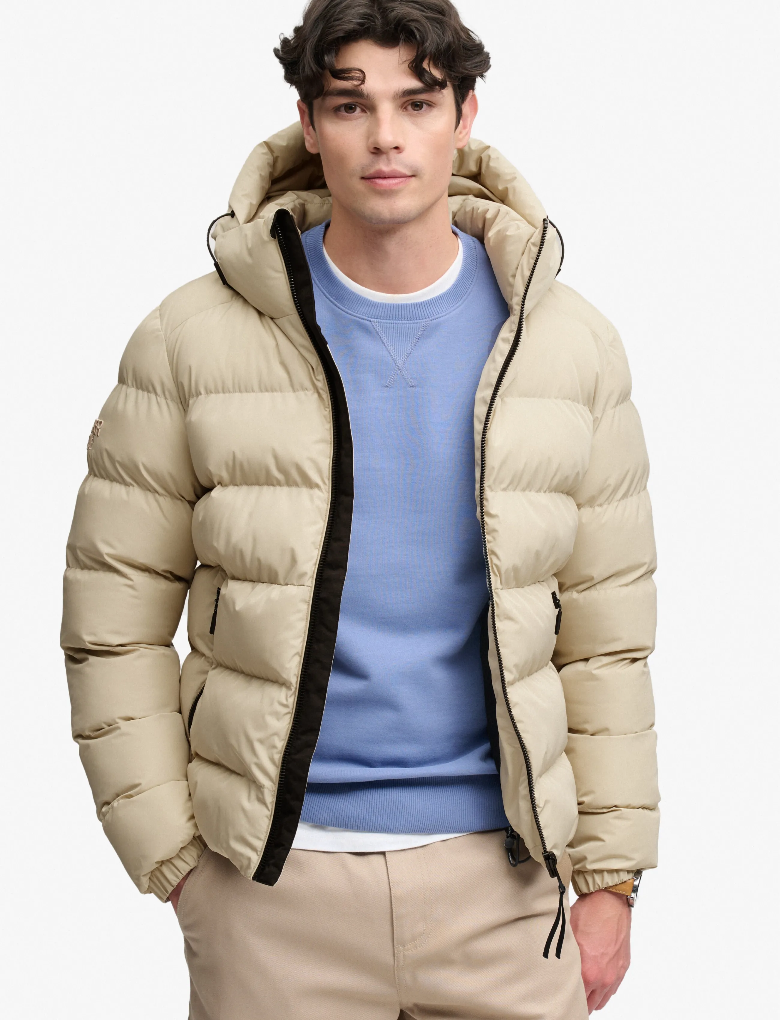 Superdry HOODED SPORTS PUFFER JACKET - Dunjackor - CLIMBING CHALK / beige