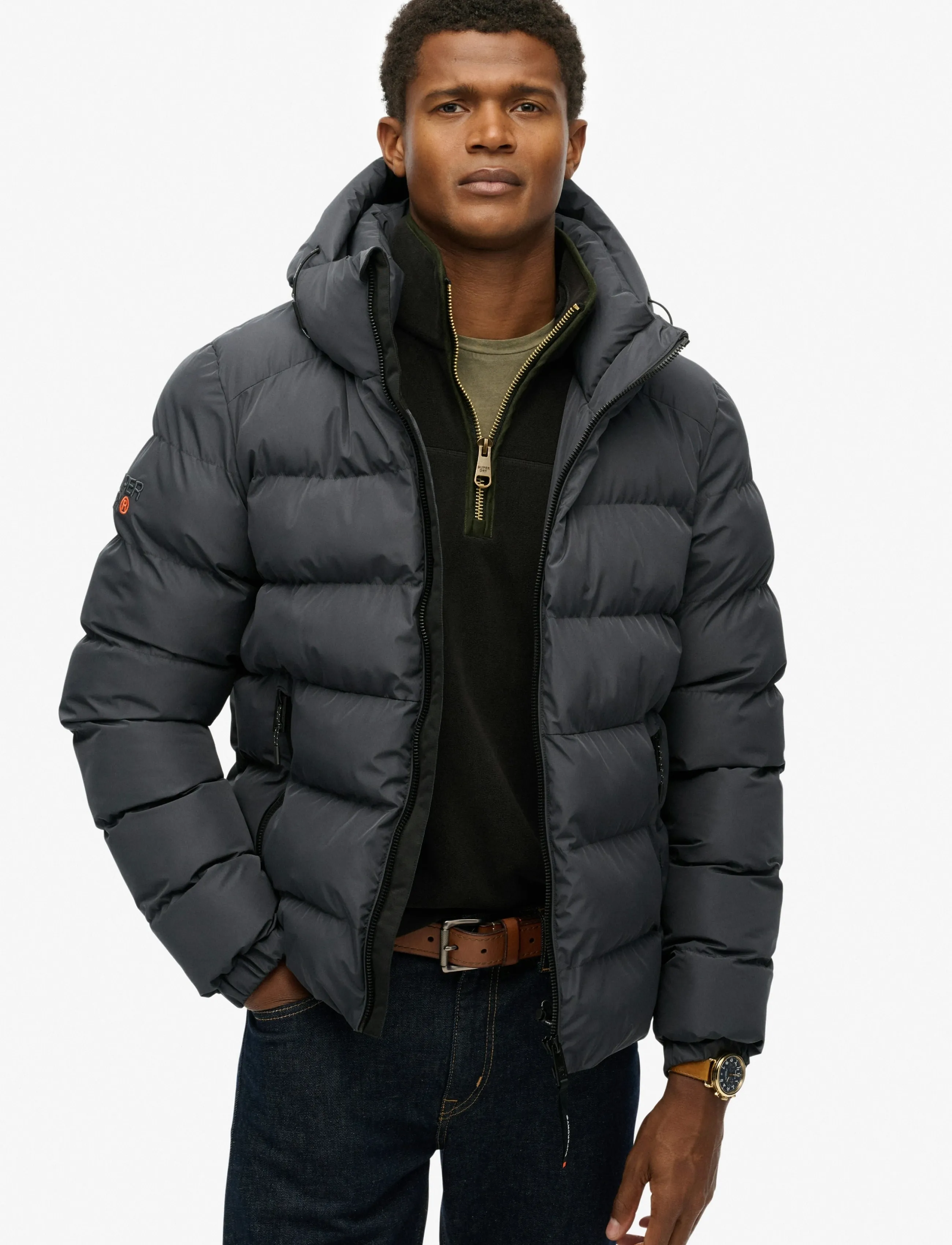Superdry HOODED SPORTS PUFFER JACKET - Jacken - EBONY/EBONY / black
