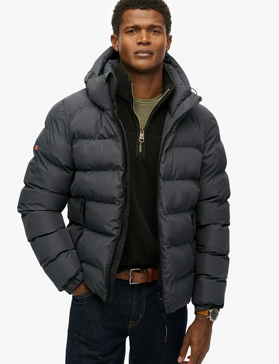 Superdry - HOODED SPORTS PUFFER JACKET - daunenjacken - ebony/ebony - 0