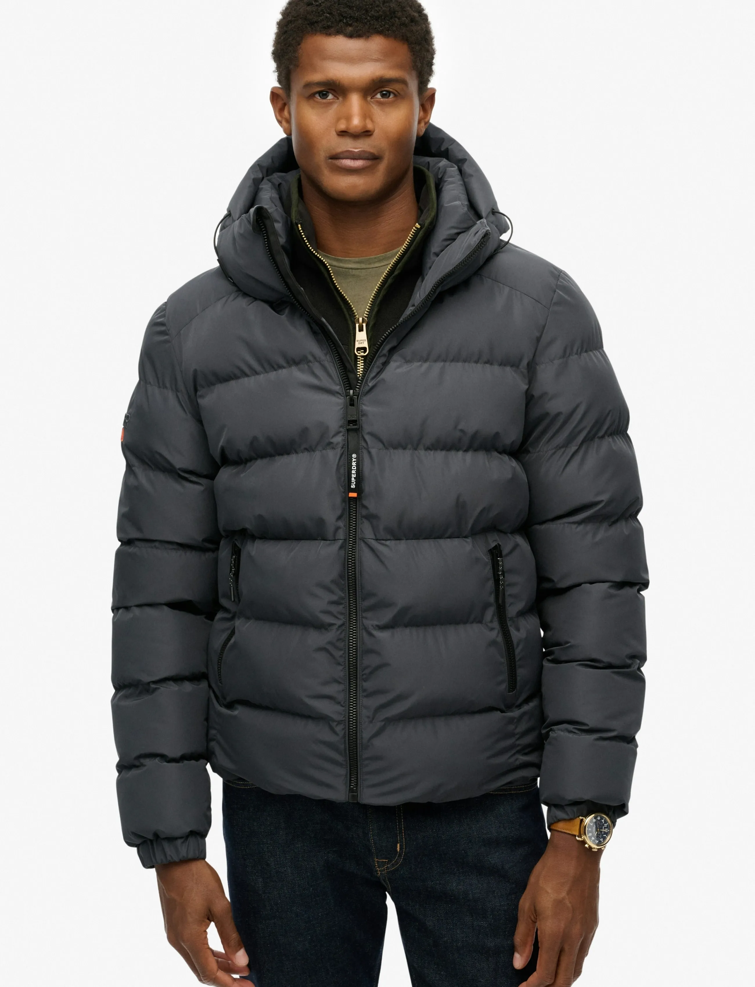 Superdry - HOODED SPORTS PUFFER JACKET - vinterjakker - ebony/ebony - 5