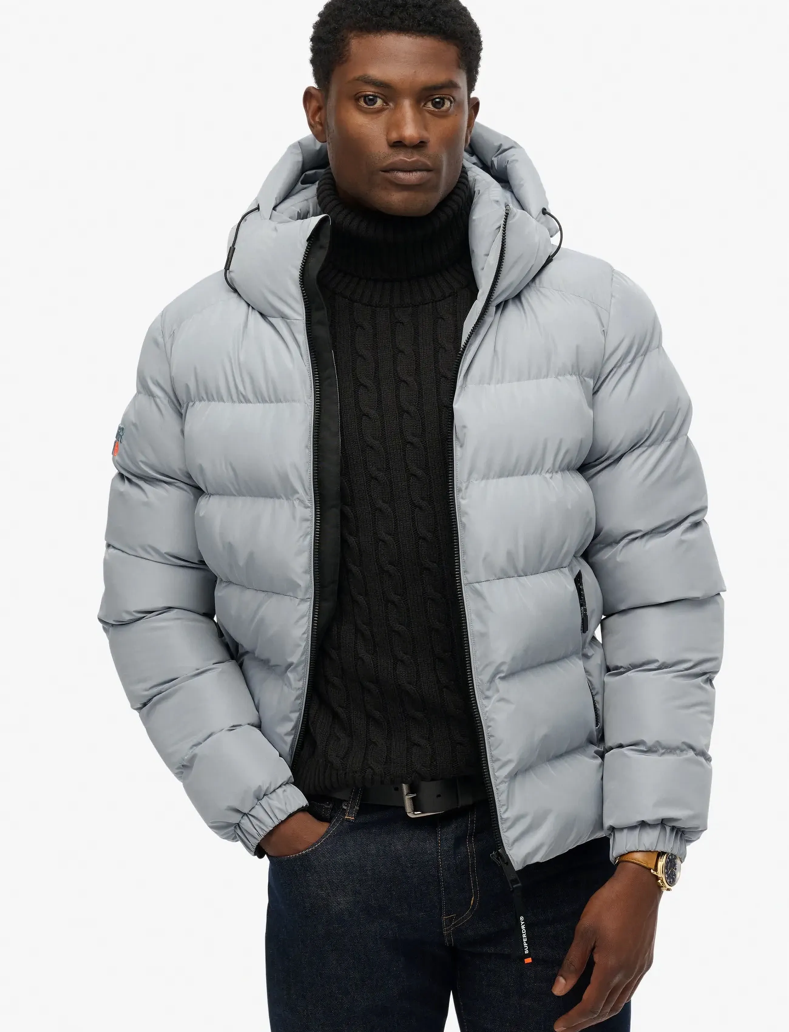 Superdry Hooded Sports Puffer Jacket, M, Jackets, Grau - Padded Männerswear