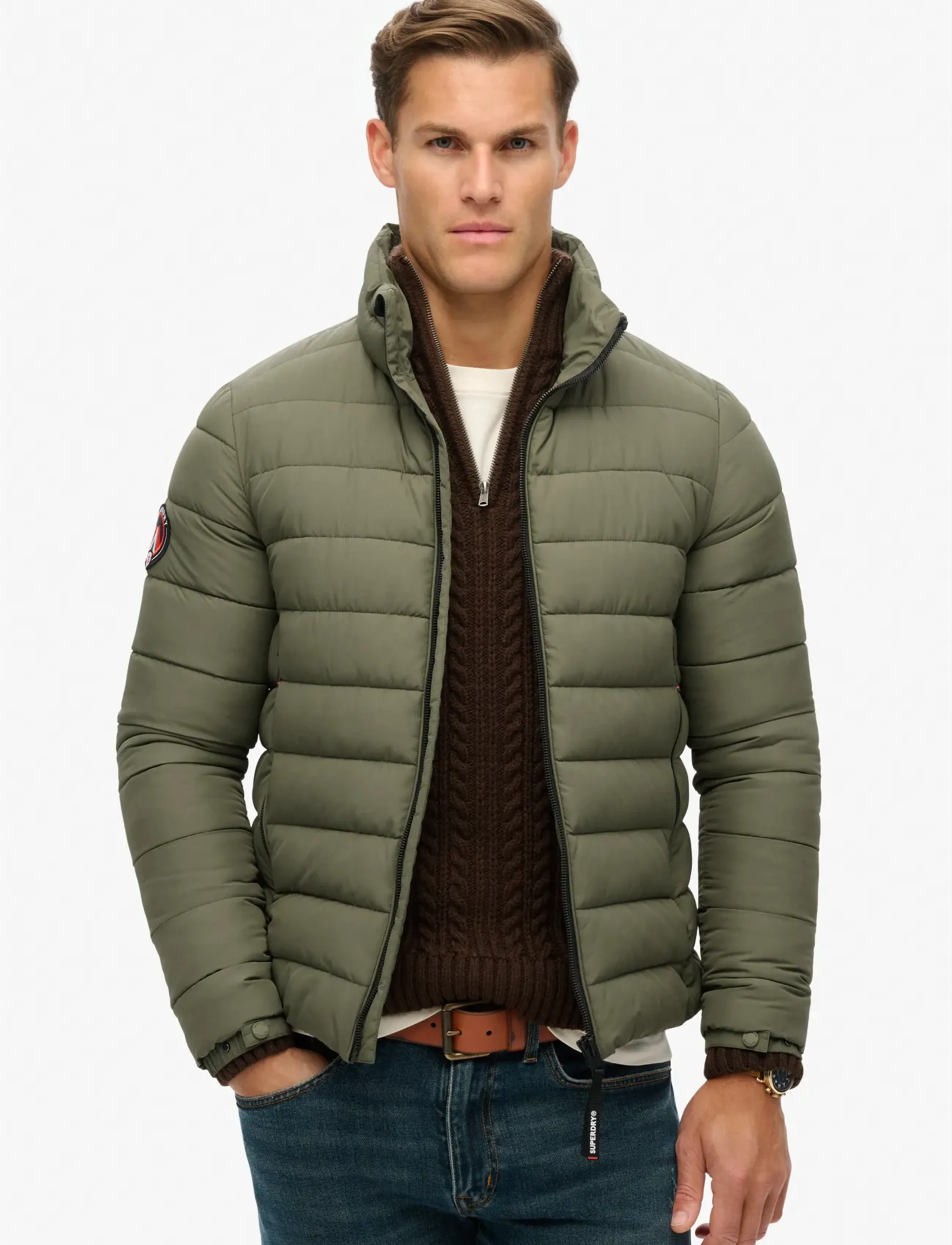 Superdry Fuji Emb Padded Jacket, Mænd, Pufferjakke, Kakigrøn, Str: XXXL