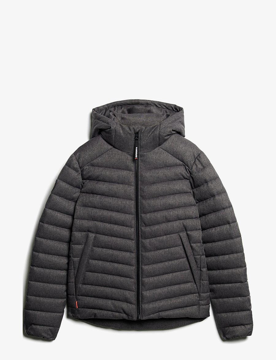 Superdry - HOODED TWEED FUJI PADDED JKT - dark grey marl - 1