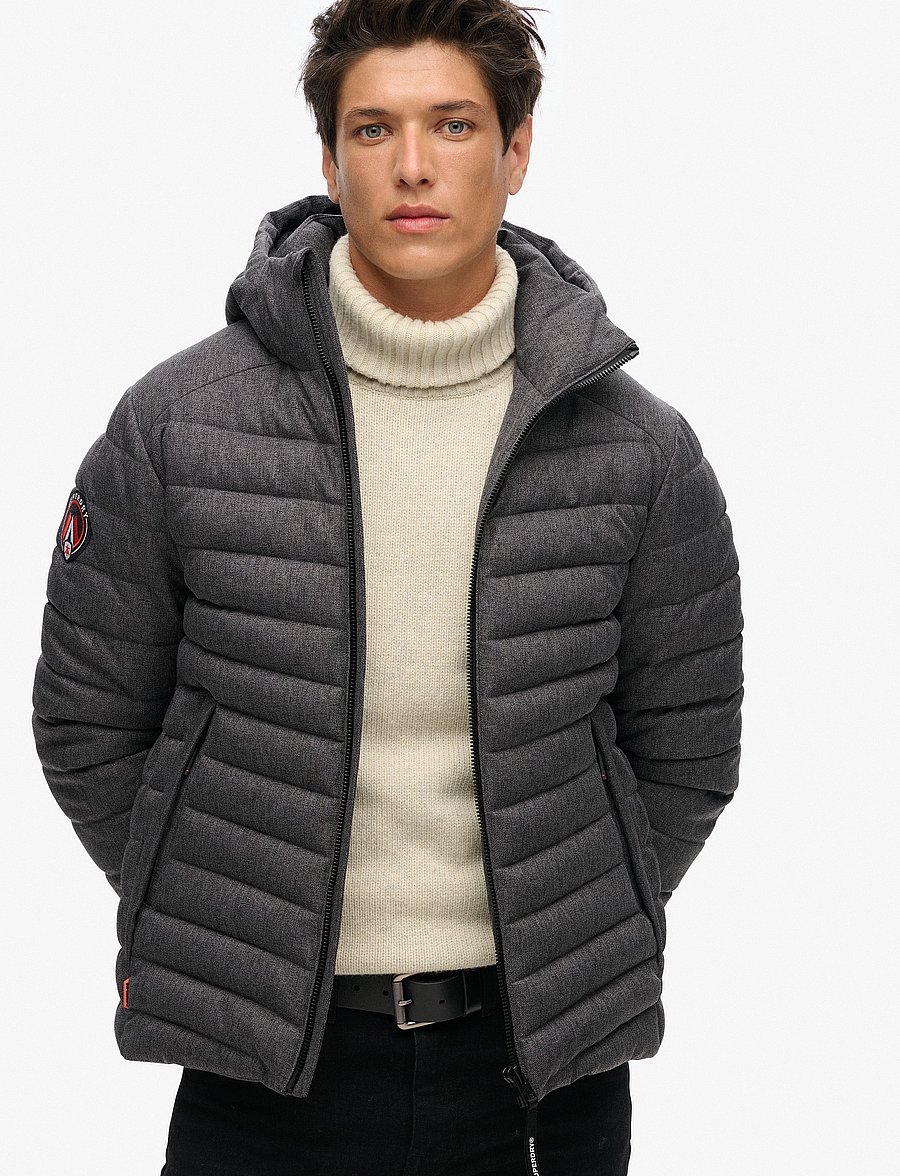 Superdry - HOODED TWEED FUJI PADDED JKT - dark grey marl - 0