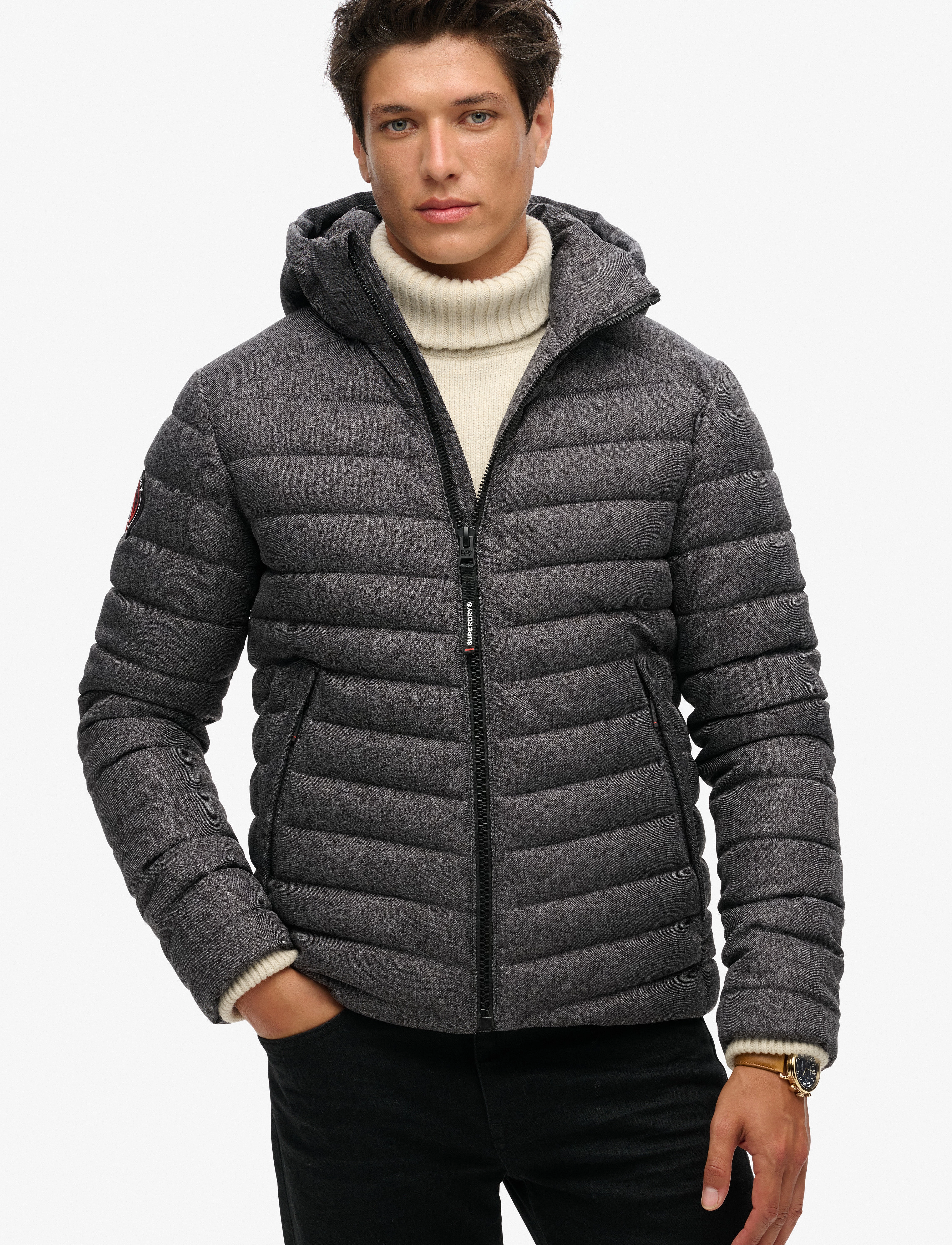Superdry - HOODED TWEED FUJI PADDED JKT - dark grey marl - 2
