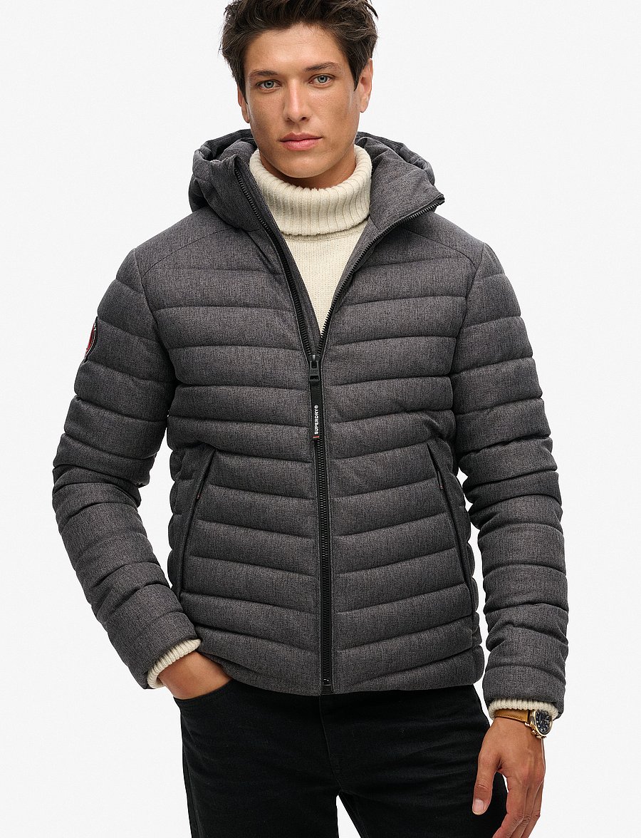 Superdry - HOODED TWEED FUJI PADDED JKT - dark grey marl - 2
