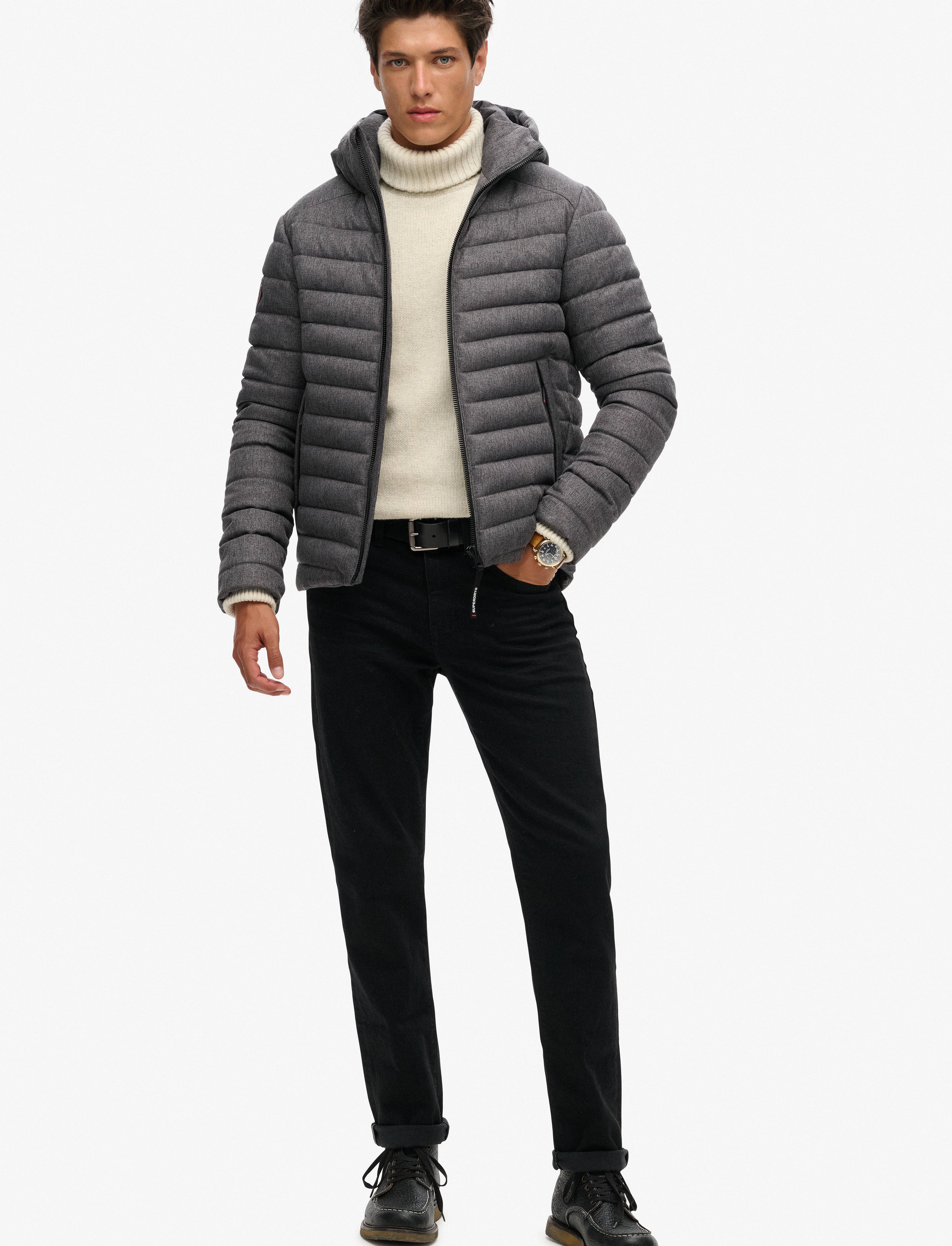 Superdry - HOODED TWEED FUJI PADDED JKT - dark grey marl - 5