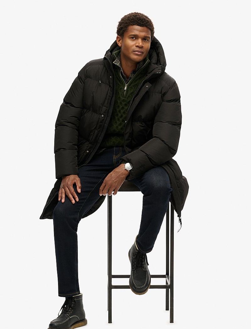 Superdry - HOODED SPORTS PUFFER MID JKT - winter jackets - black - 3