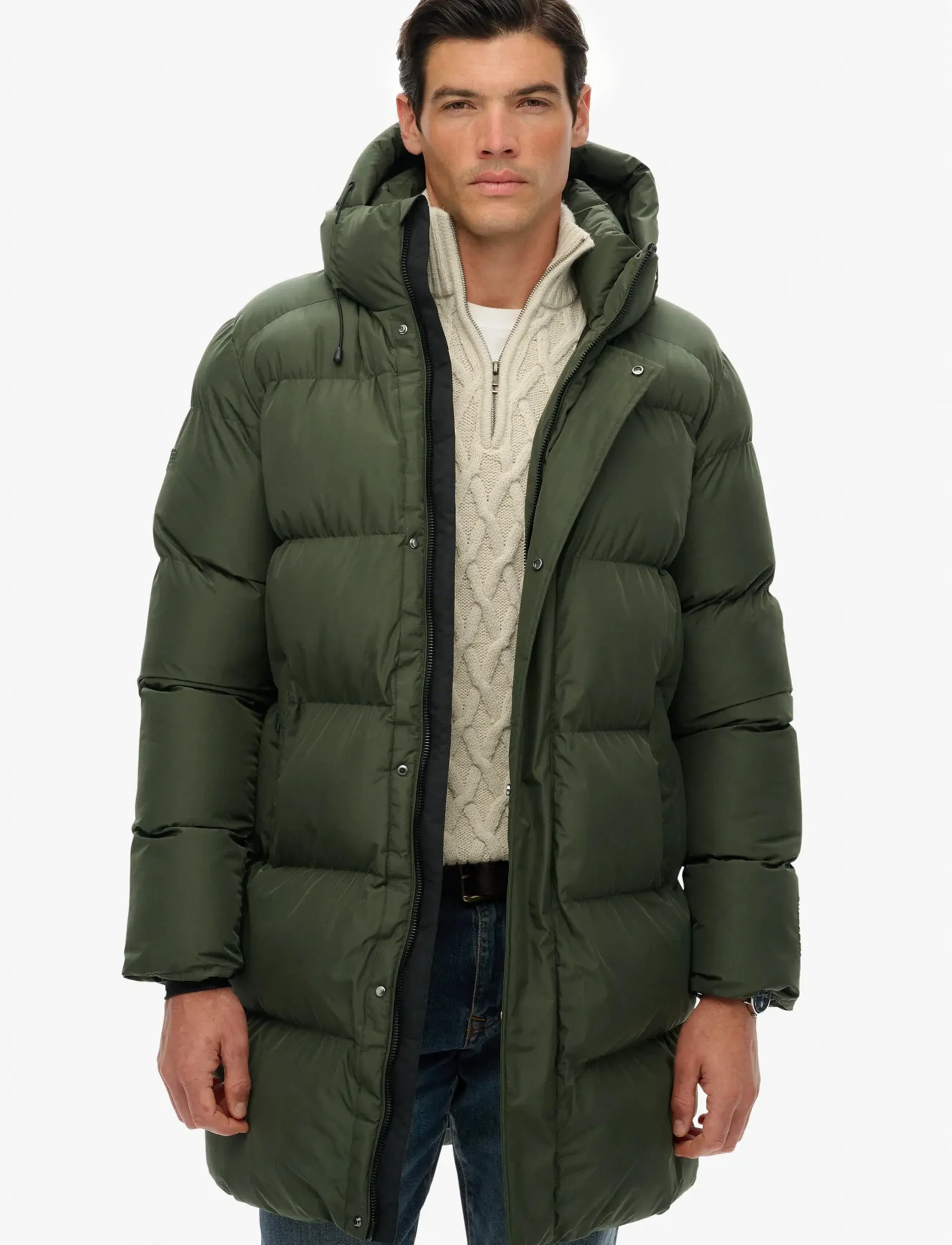 Superdry HOODED SPORTS PUFFER MID JKT - Daunenjacken - DARK MOSS GREEN / green